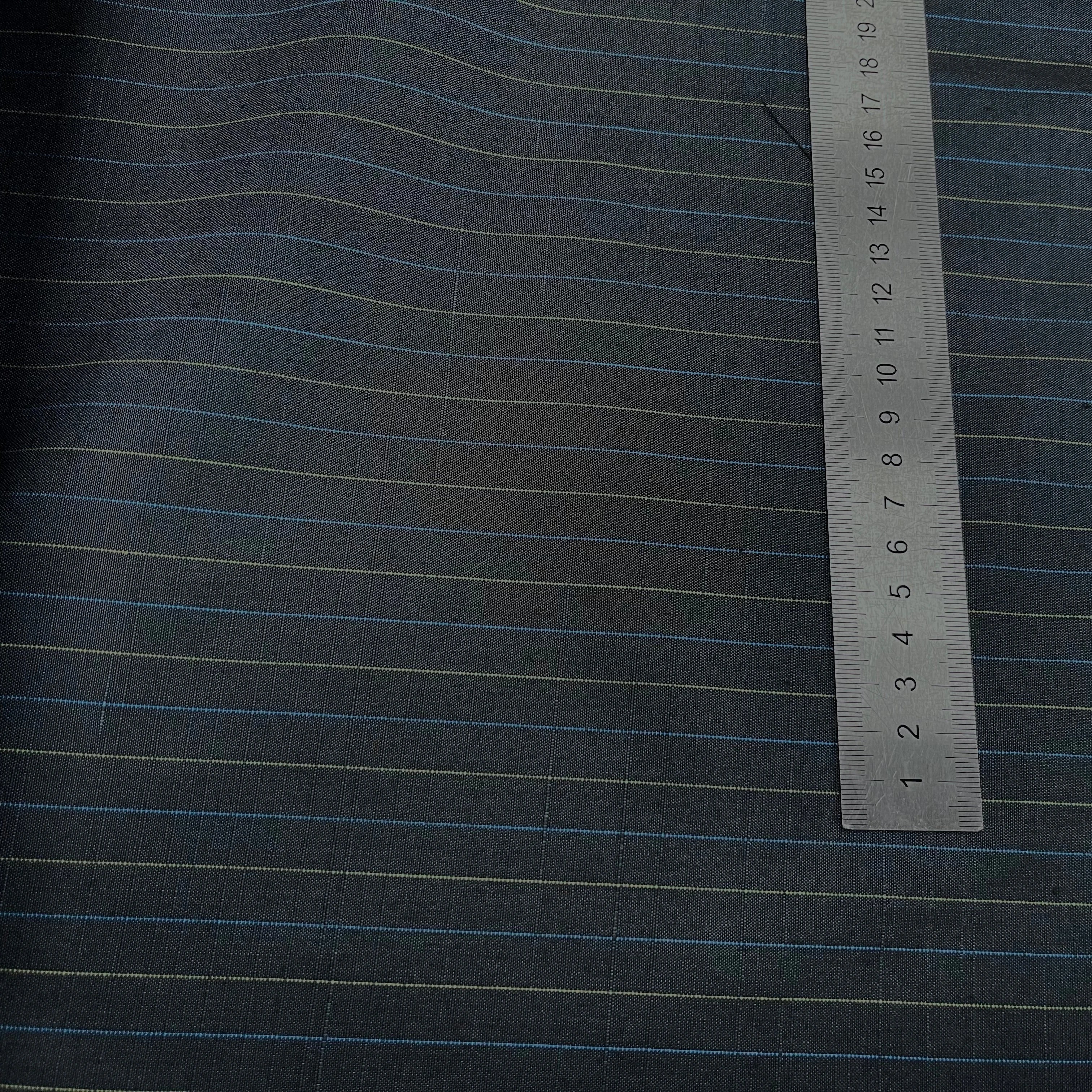 OXFORD DRU VISCOSE BLEU GRISÉ À RAURES BLEU&JAUNE - My Little Coupon