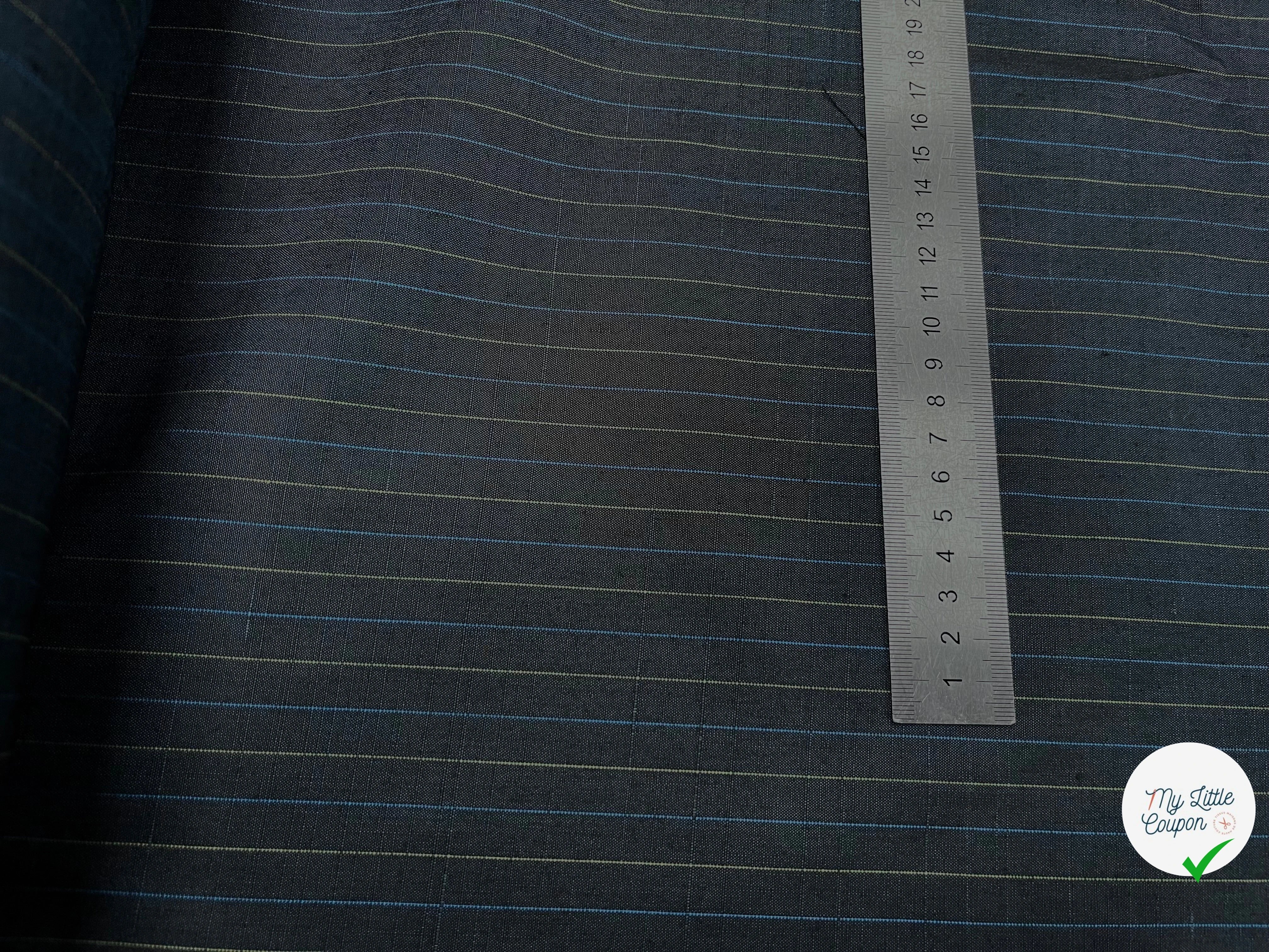 OXFORD DRU VISCOSE BLEU GRISÉ À RAURES BLEU&JAUNE - My Little Coupon