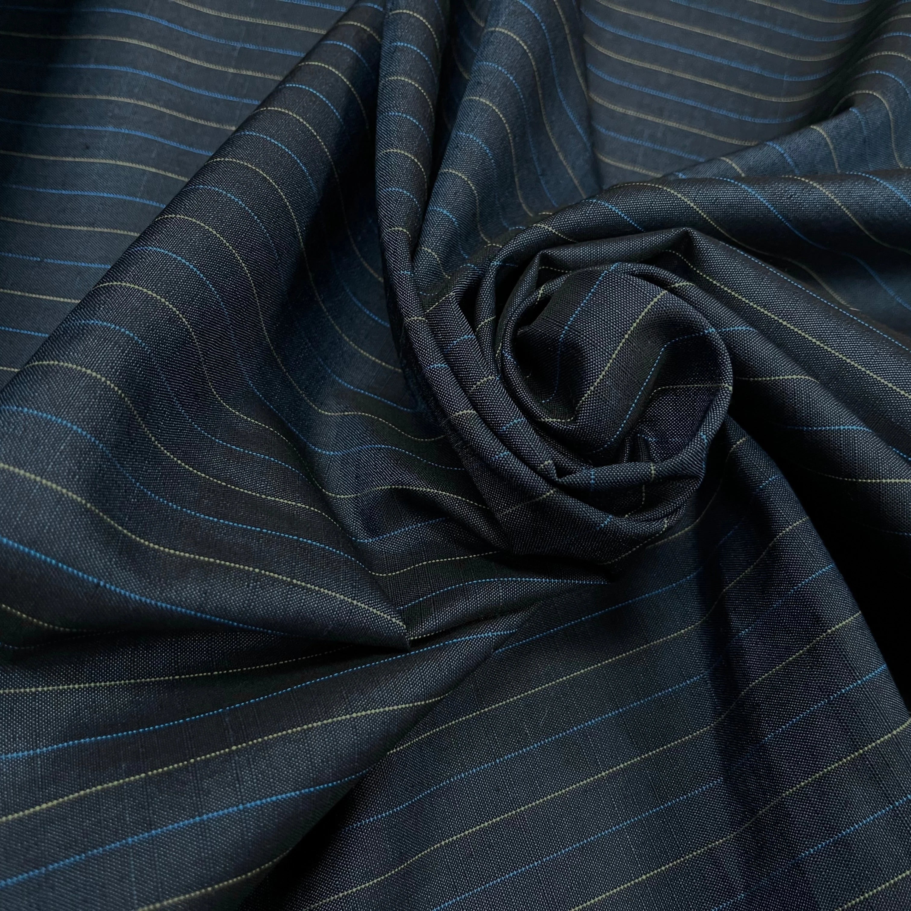 OXFORD DRU VISCOSE BLEU GRISÉ À RAURES BLEU&JAUNE - My Little Coupon