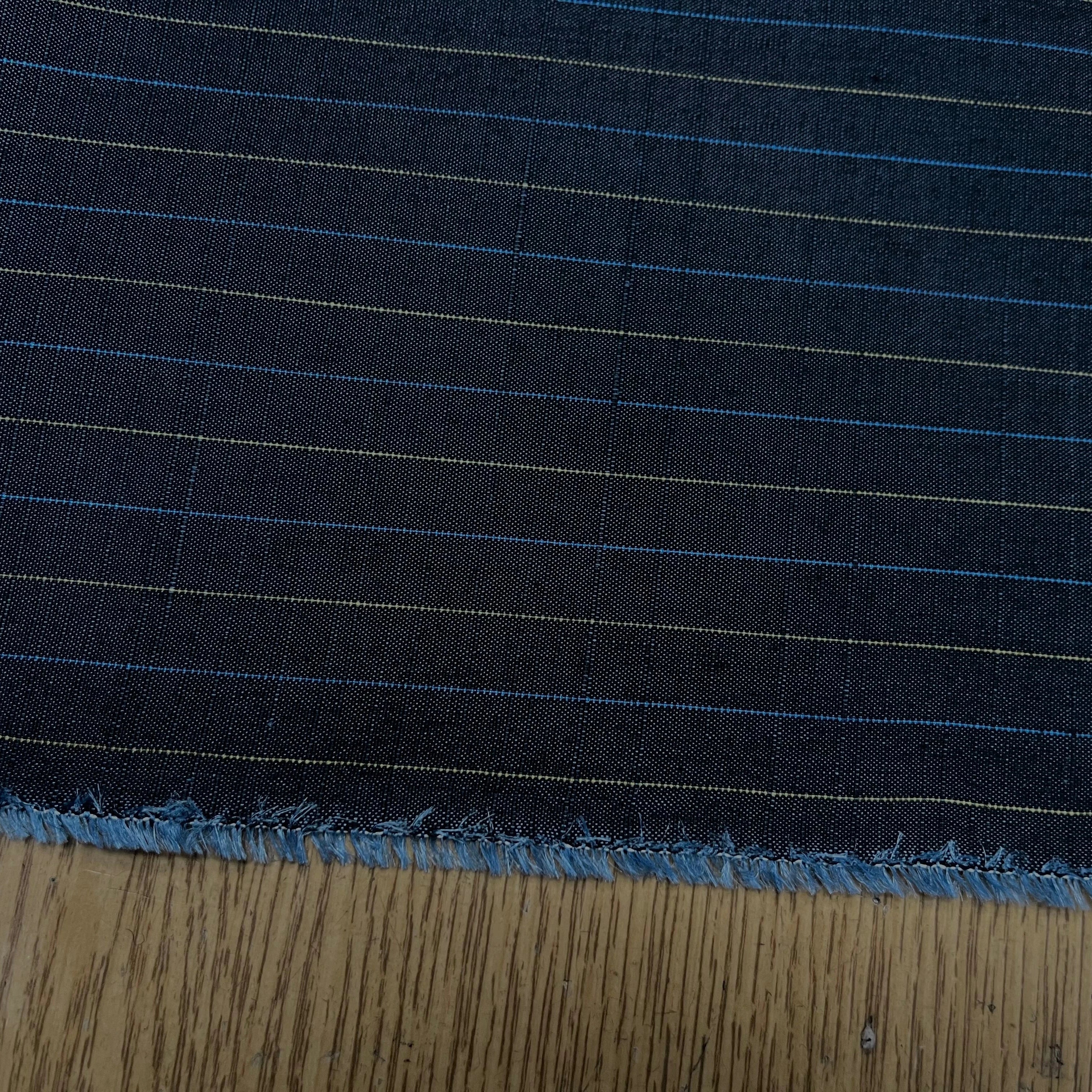 OXFORD DRU VISCOSE BLEU GRISÉ À RAURES BLEU&JAUNE - My Little Coupon