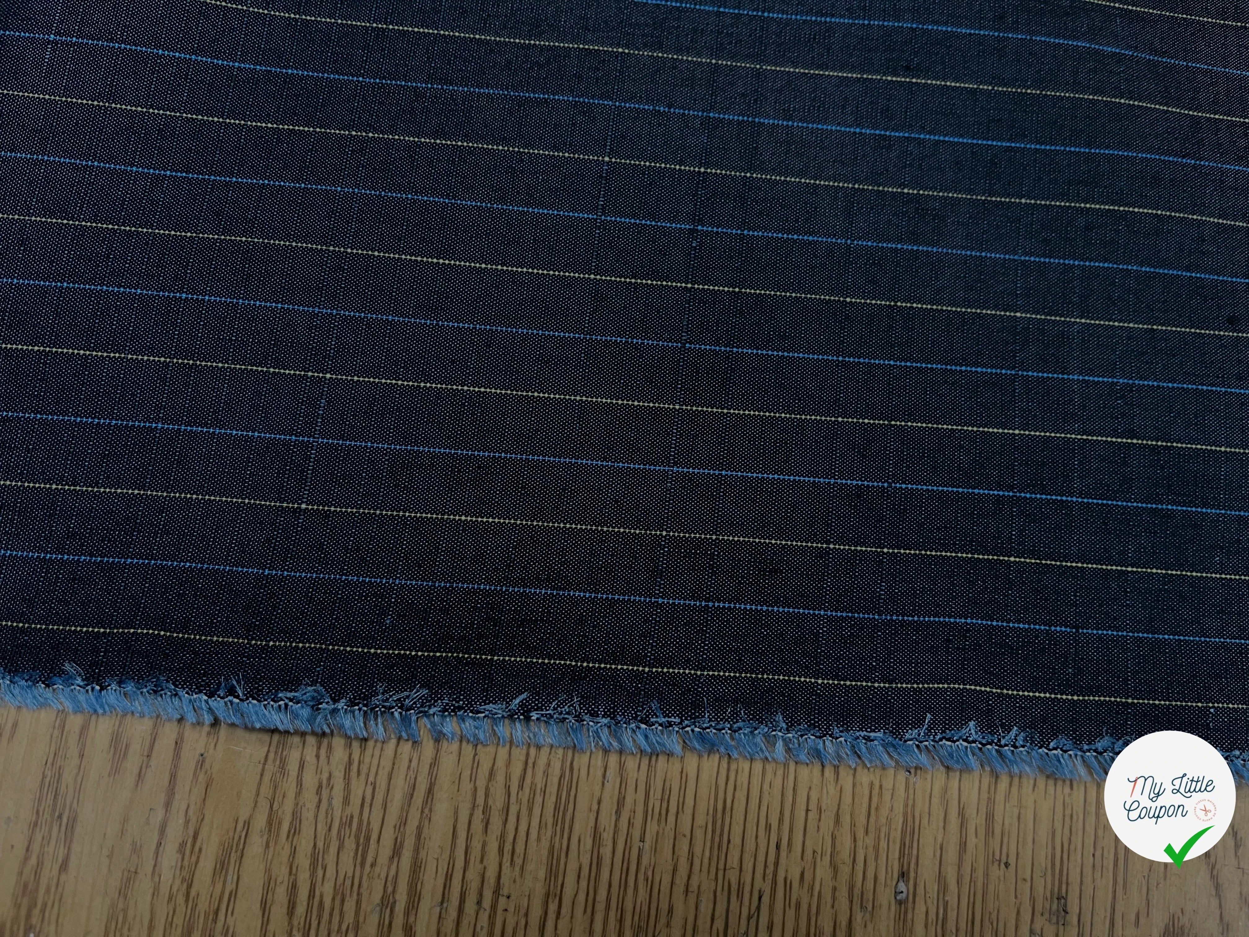 OXFORD DRU VISCOSE BLEU GRISÉ À RAURES BLEU&JAUNE - My Little Coupon