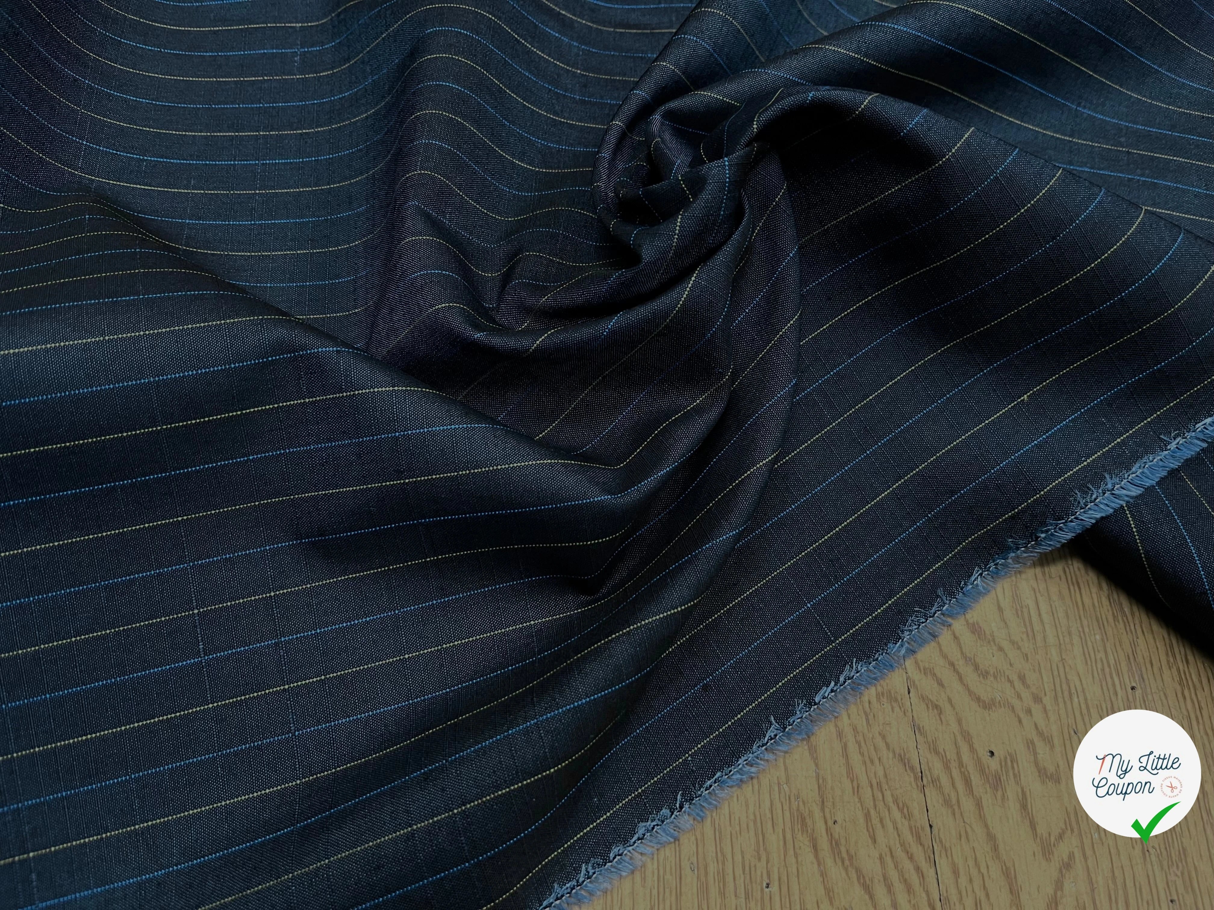 OXFORD DRU VISCOSE BLEU GRISÉ À RAURES BLEU&JAUNE - My Little Coupon