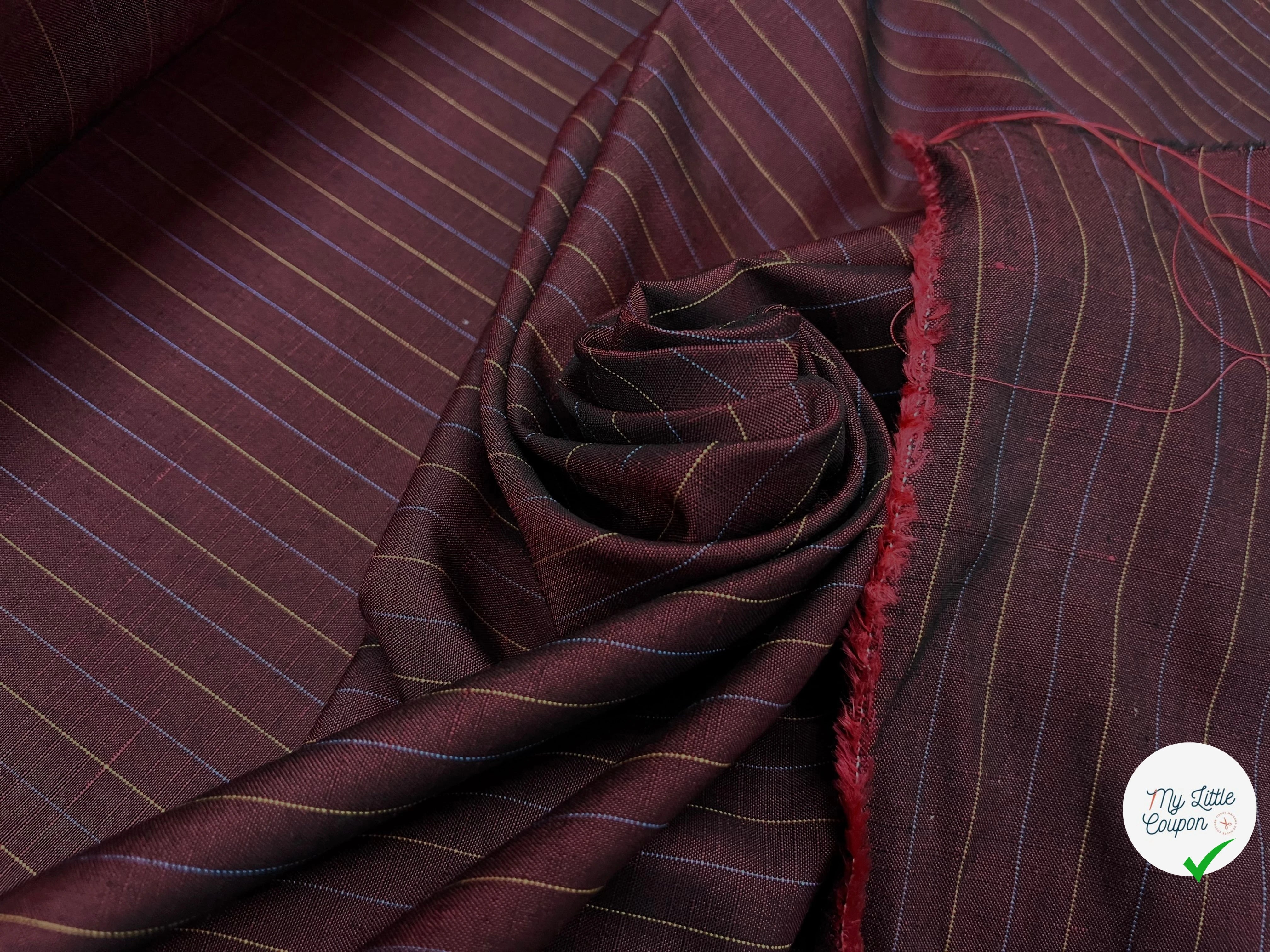 OXFORD DRU VISCOSE ROUGE WINE À RAYURES BLEU&JAUNE - My Little Coupon