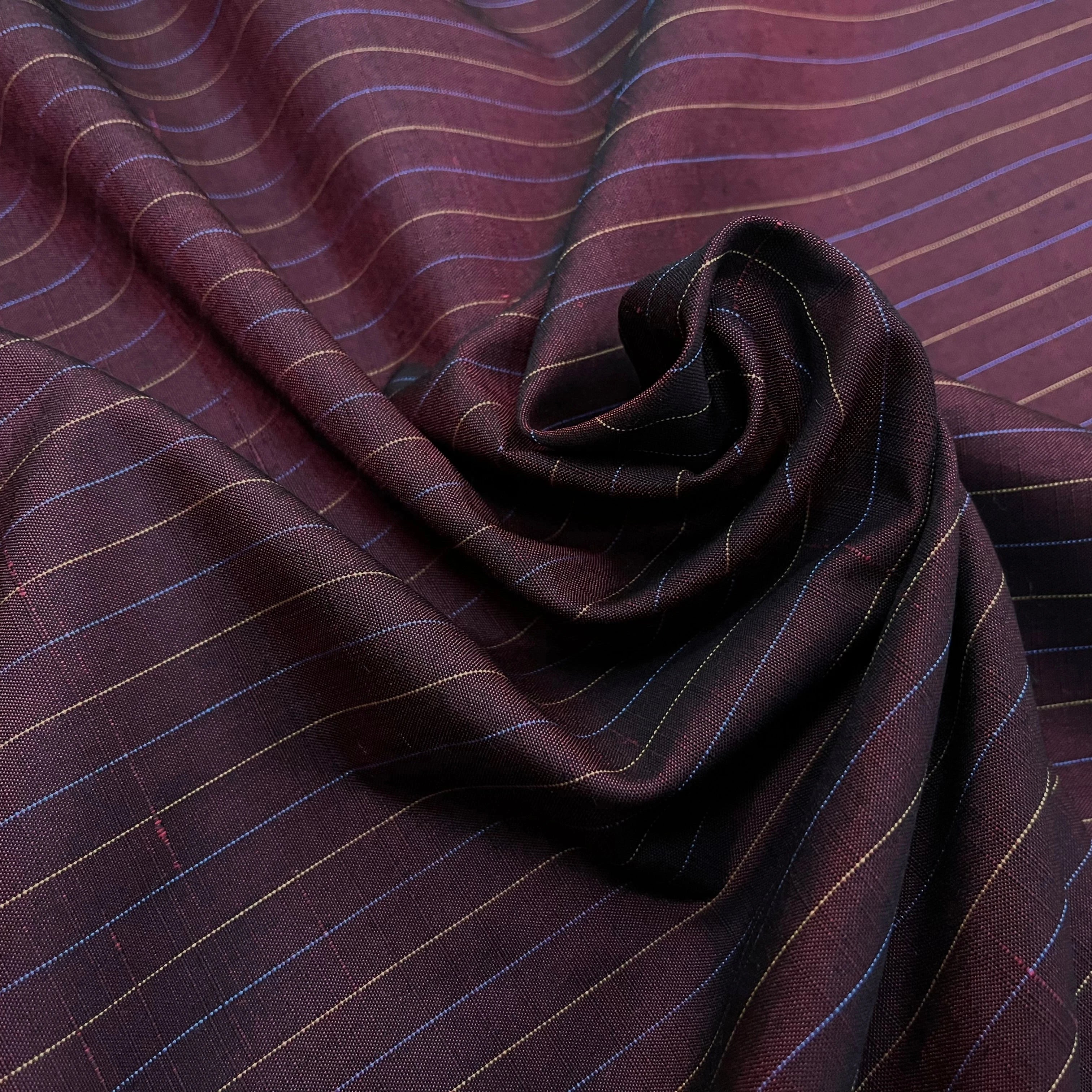 OXFORD DRU VISCOSE ROUGE WINE À RAYURES BLEU&JAUNE - My Little Coupon