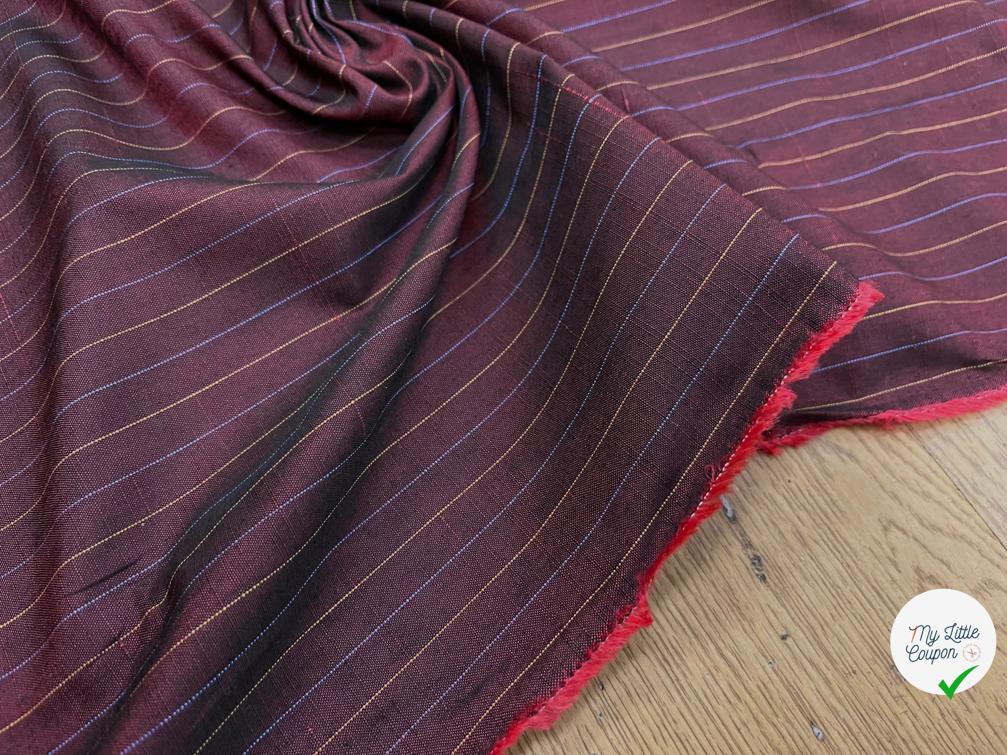 OXFORD DRU VISCOSE ROUGE WINE À RAYURES BLEU&JAUNE - My Little Coupon