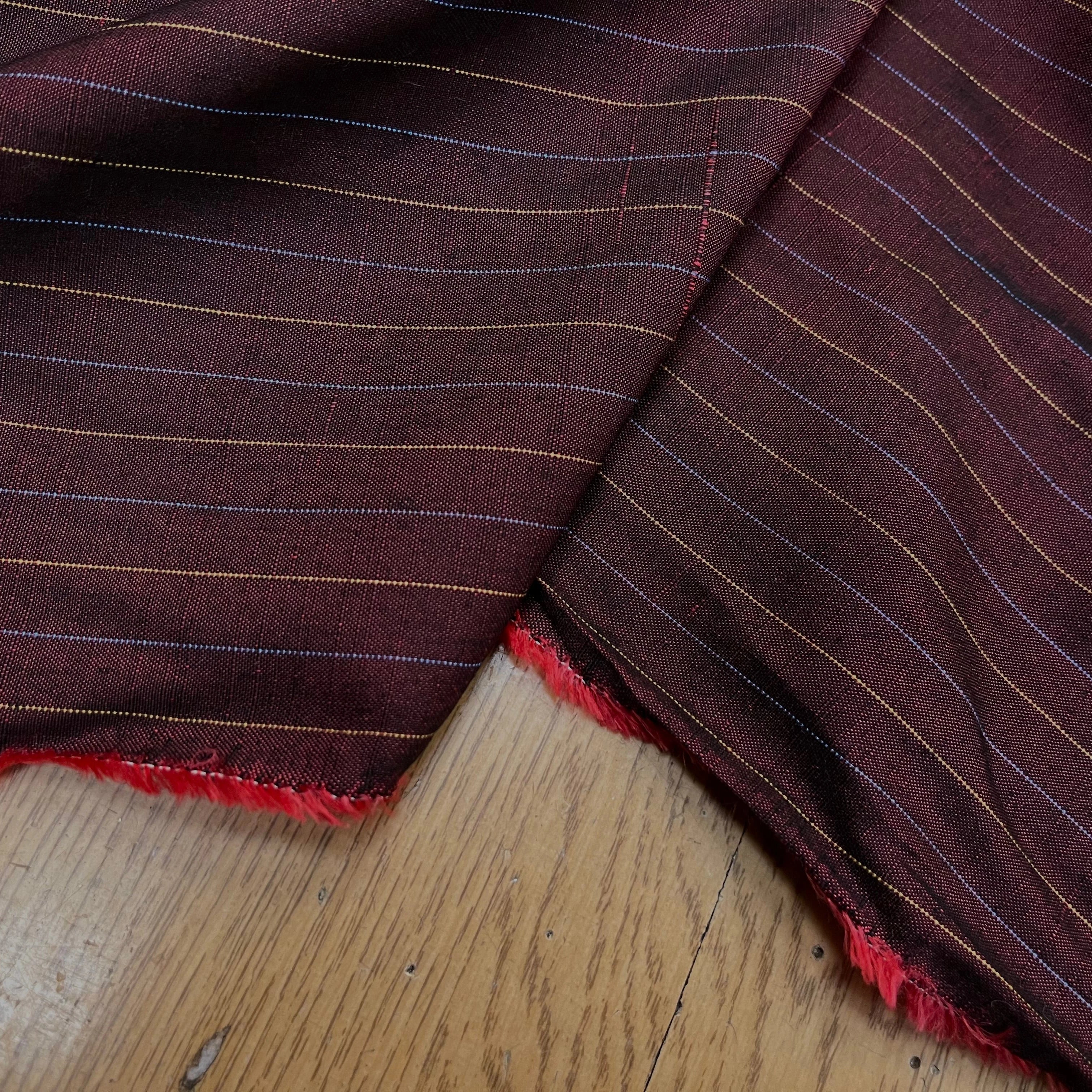 OXFORD DRU VISCOSE ROUGE WINE À RAYURES BLEU&JAUNE - My Little Coupon