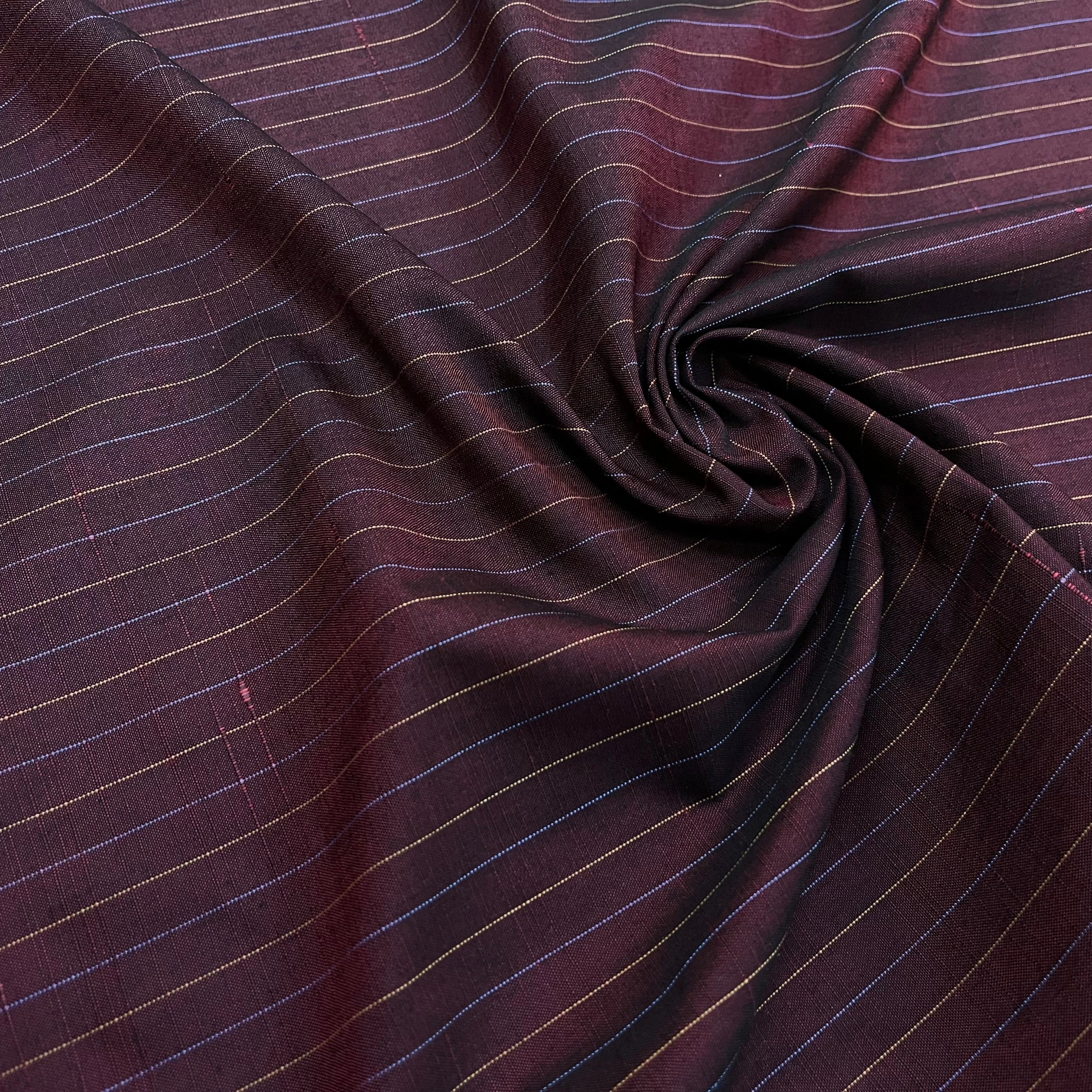 OXFORD DRU VISCOSE ROUGE WINE À RAYURES BLEU&JAUNE - My Little Coupon