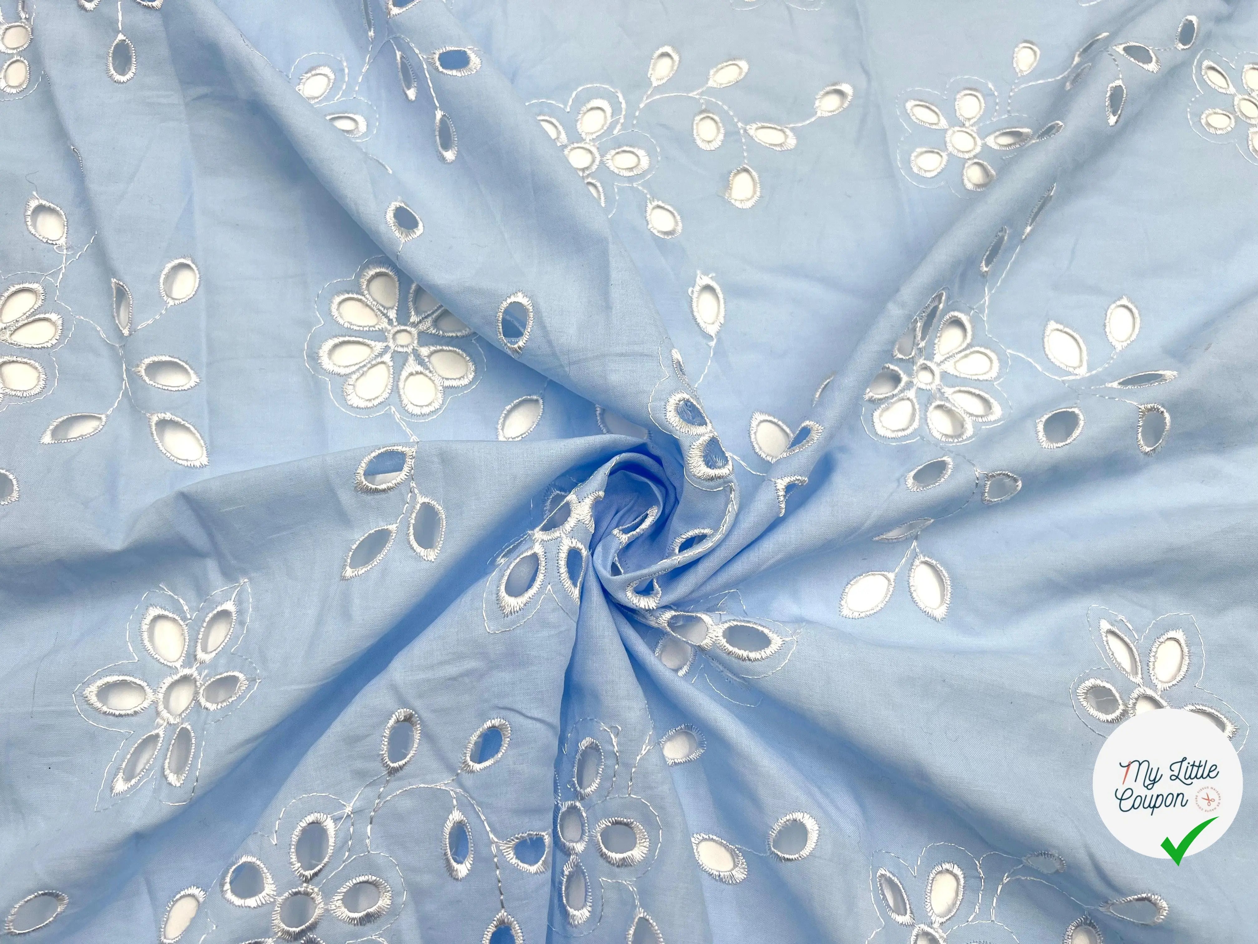 PERCALE BRODĂE MARGUERITE BLEU CIEL - My Little Coupon - tissu - coudre