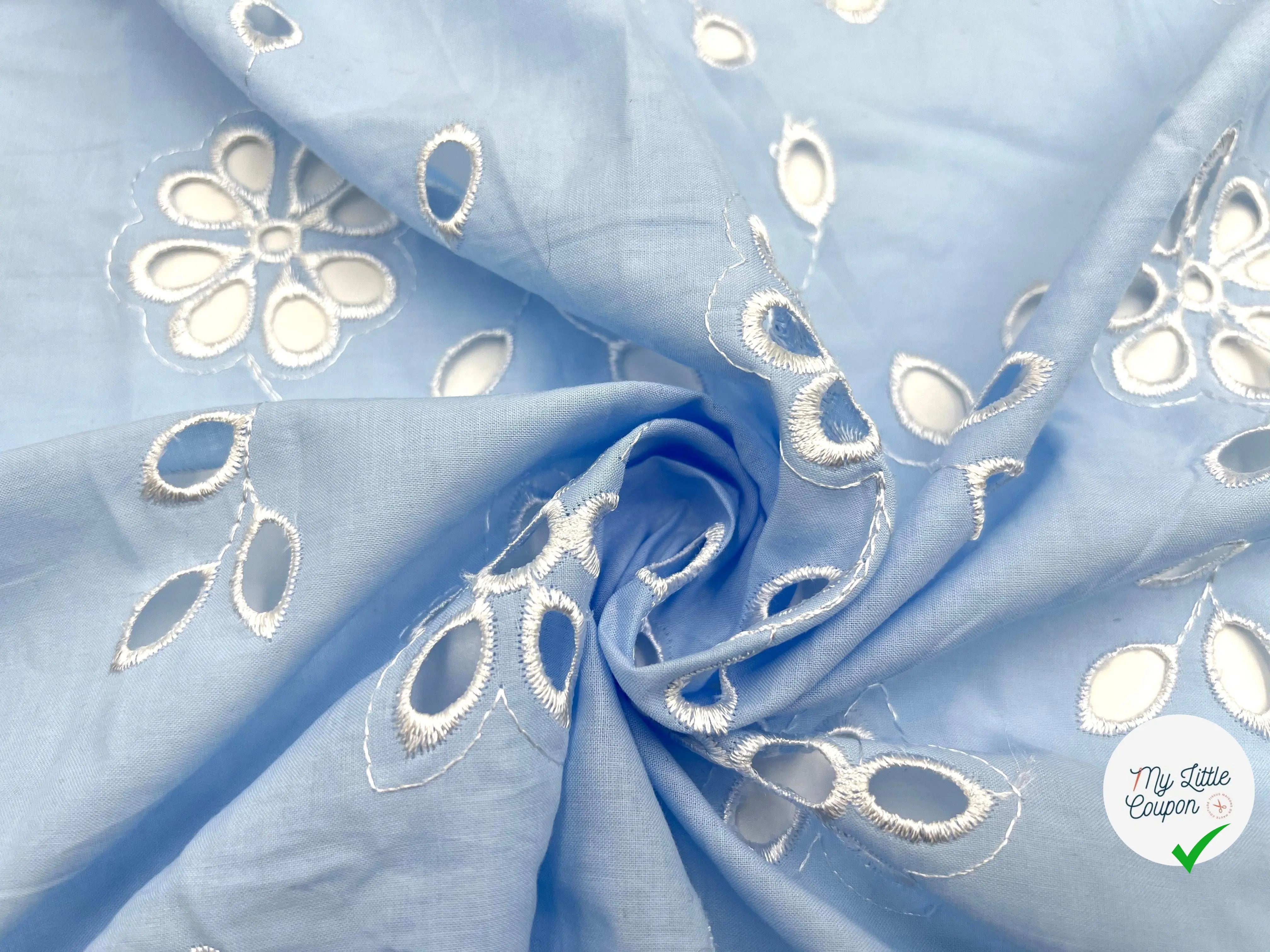 PERCALE BRODĂE MARGUERITE BLEU CIEL - My Little Coupon - tissu - coudre