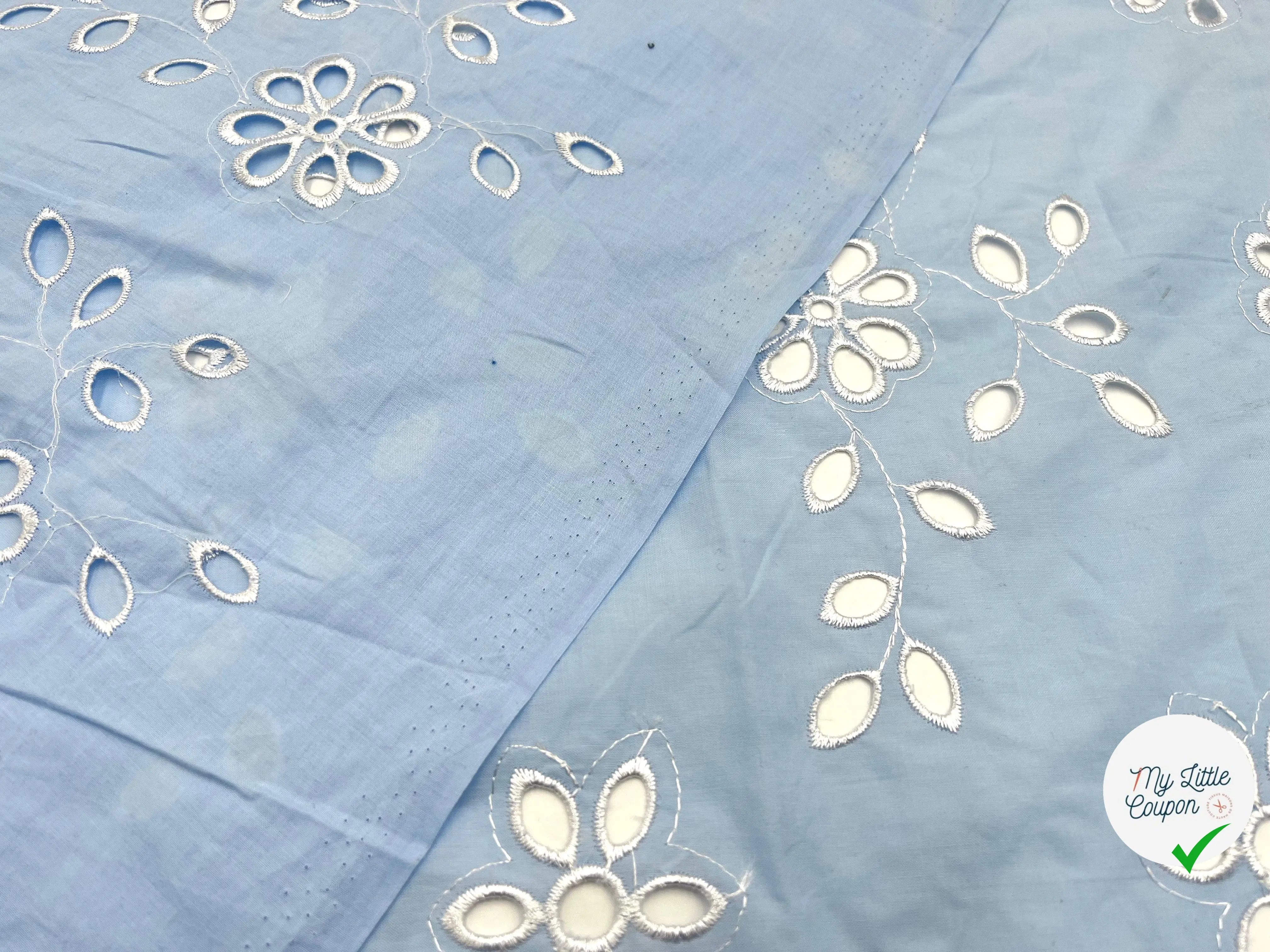 PERCALE BRODĂE MARGUERITE BLEU CIEL - My Little Coupon - tissu - coudre