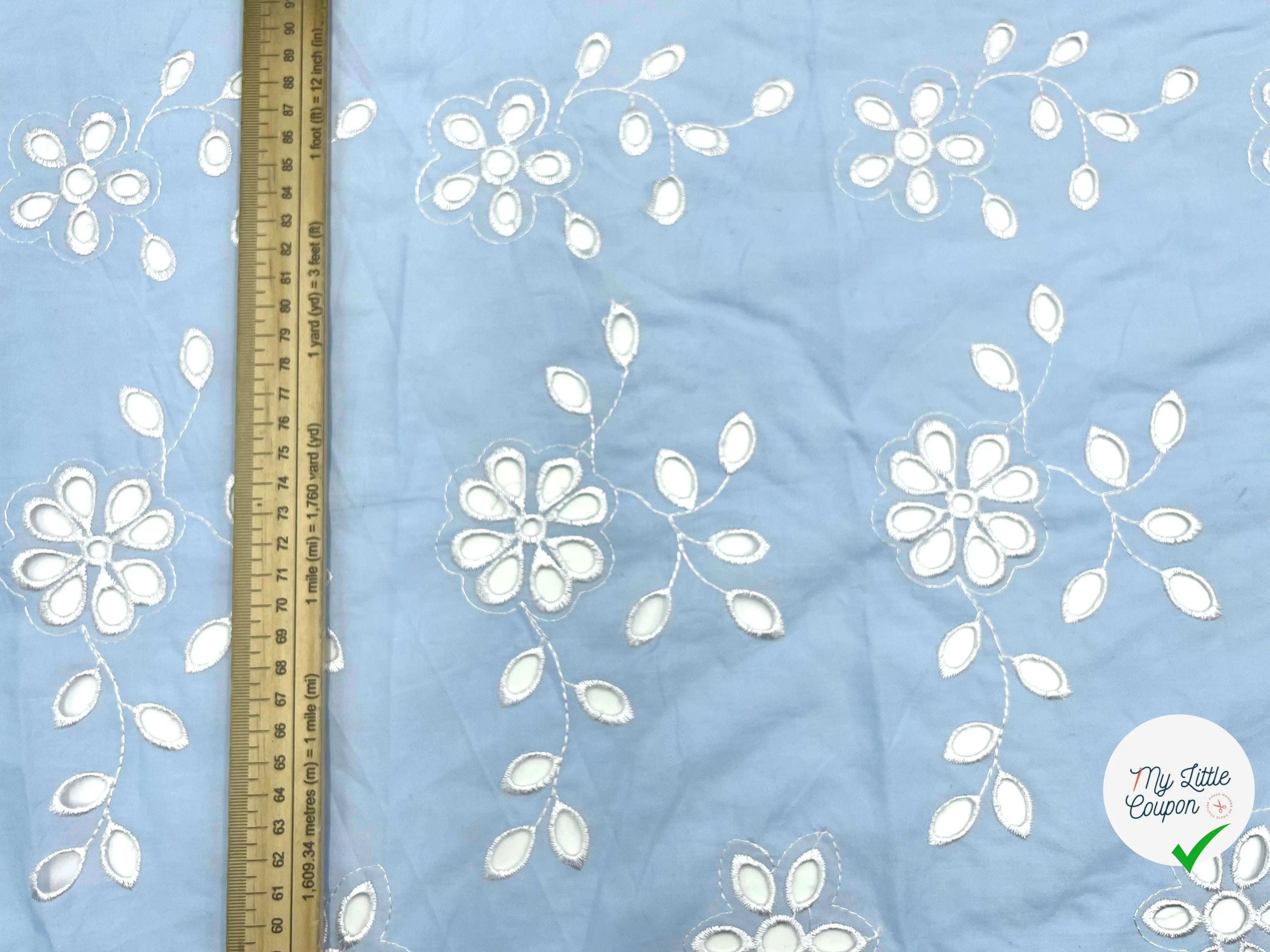 PERCALE BRODĂE MARGUERITE BLEU CIEL - My Little Coupon - tissu - coudre