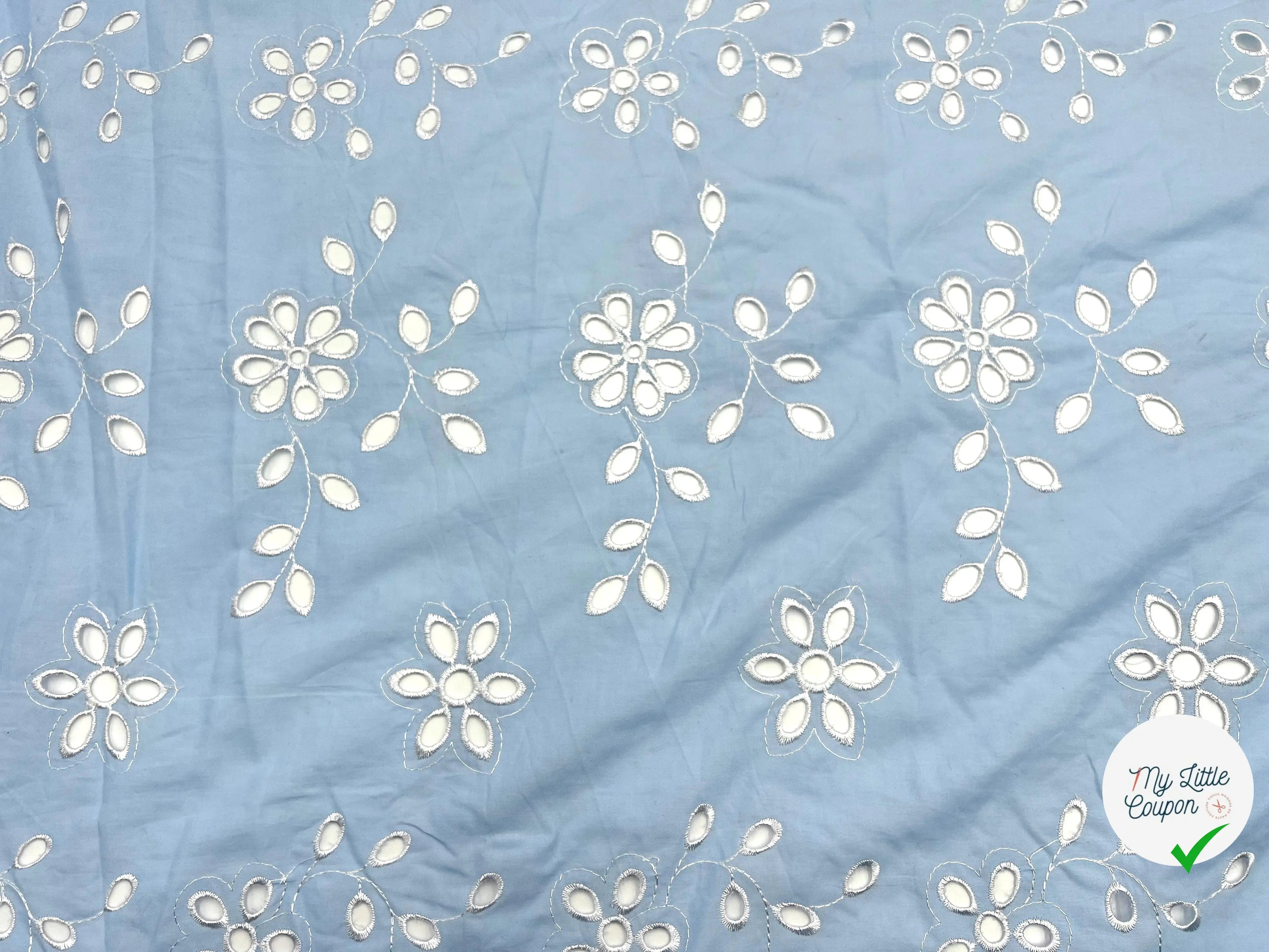 PERCALE BRODĂE MARGUERITE BLEU CIEL - My Little Coupon - tissu - coudre
