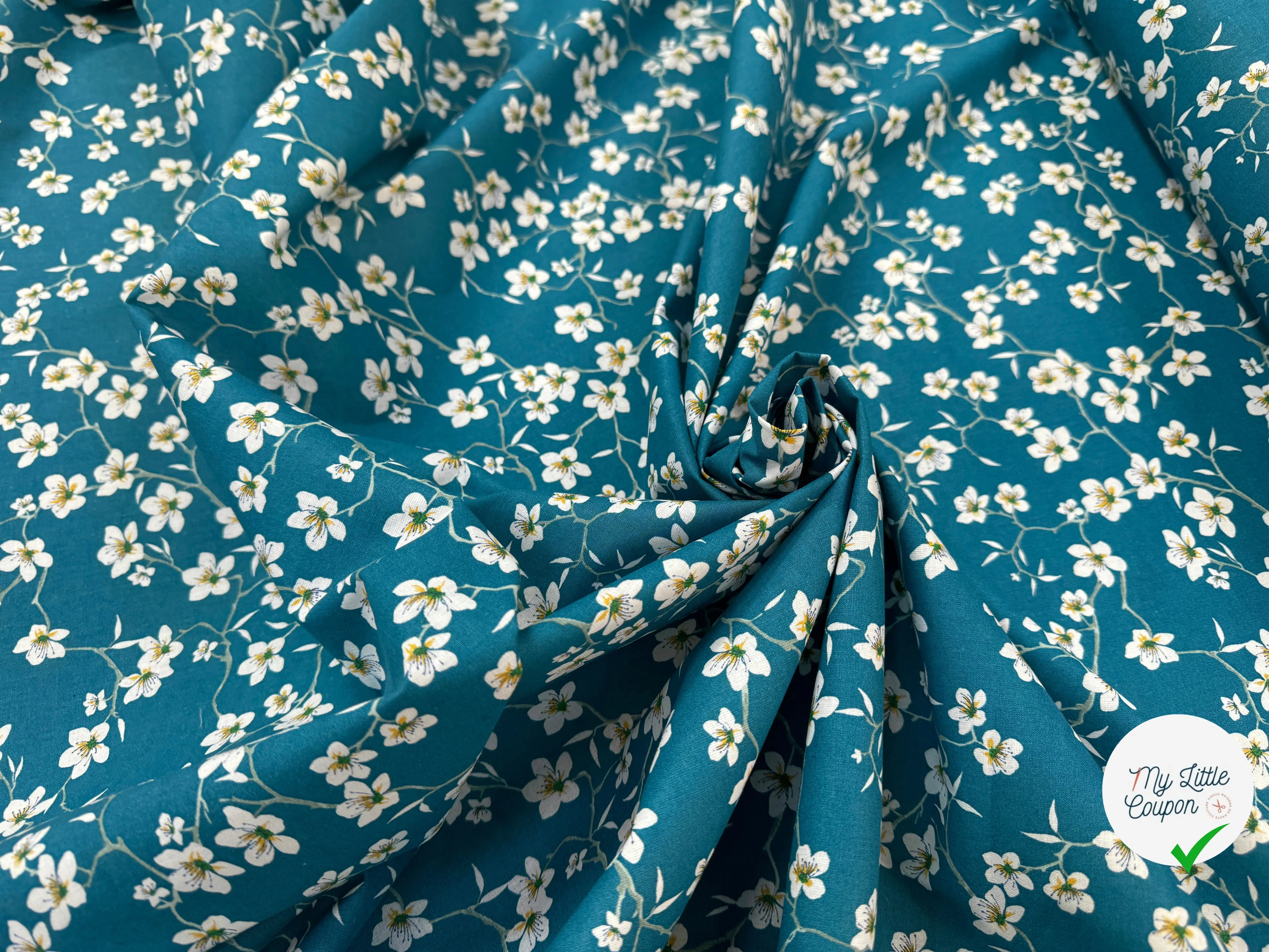 PERCALE DE COTON AMANDIER BLEU - My Little Coupon