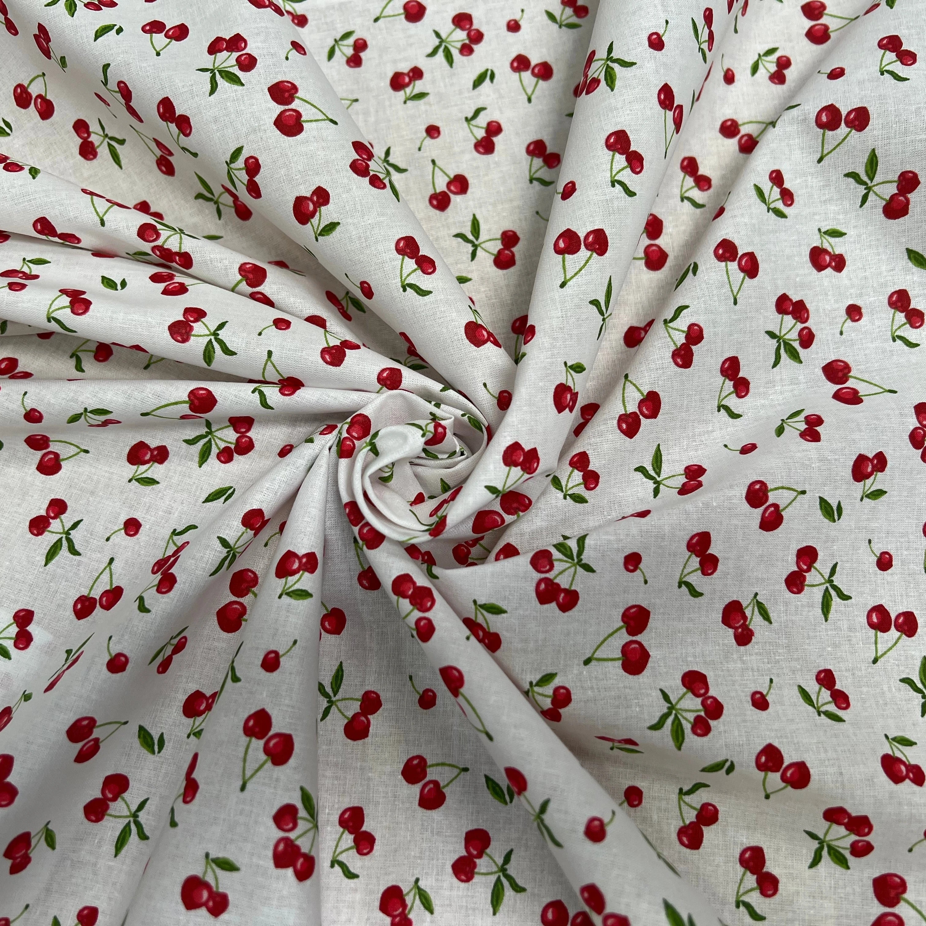 PERCALE DE COTON CERISES BLANC 150 CM - My Little Coupon