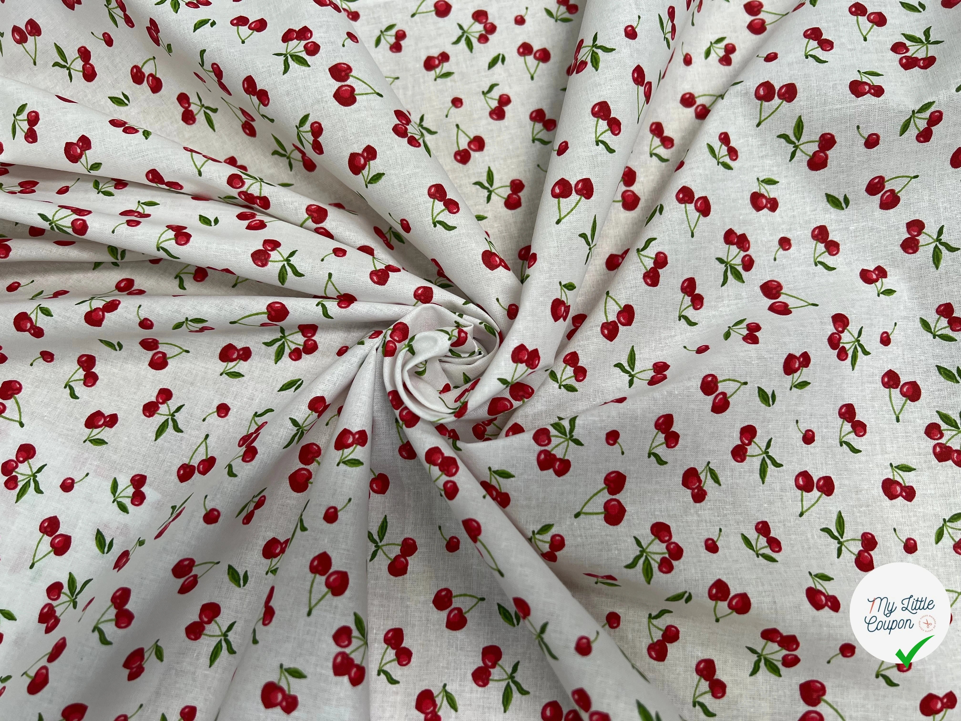 PERCALE DE COTON CERISES BLANC 150 CM - My Little Coupon