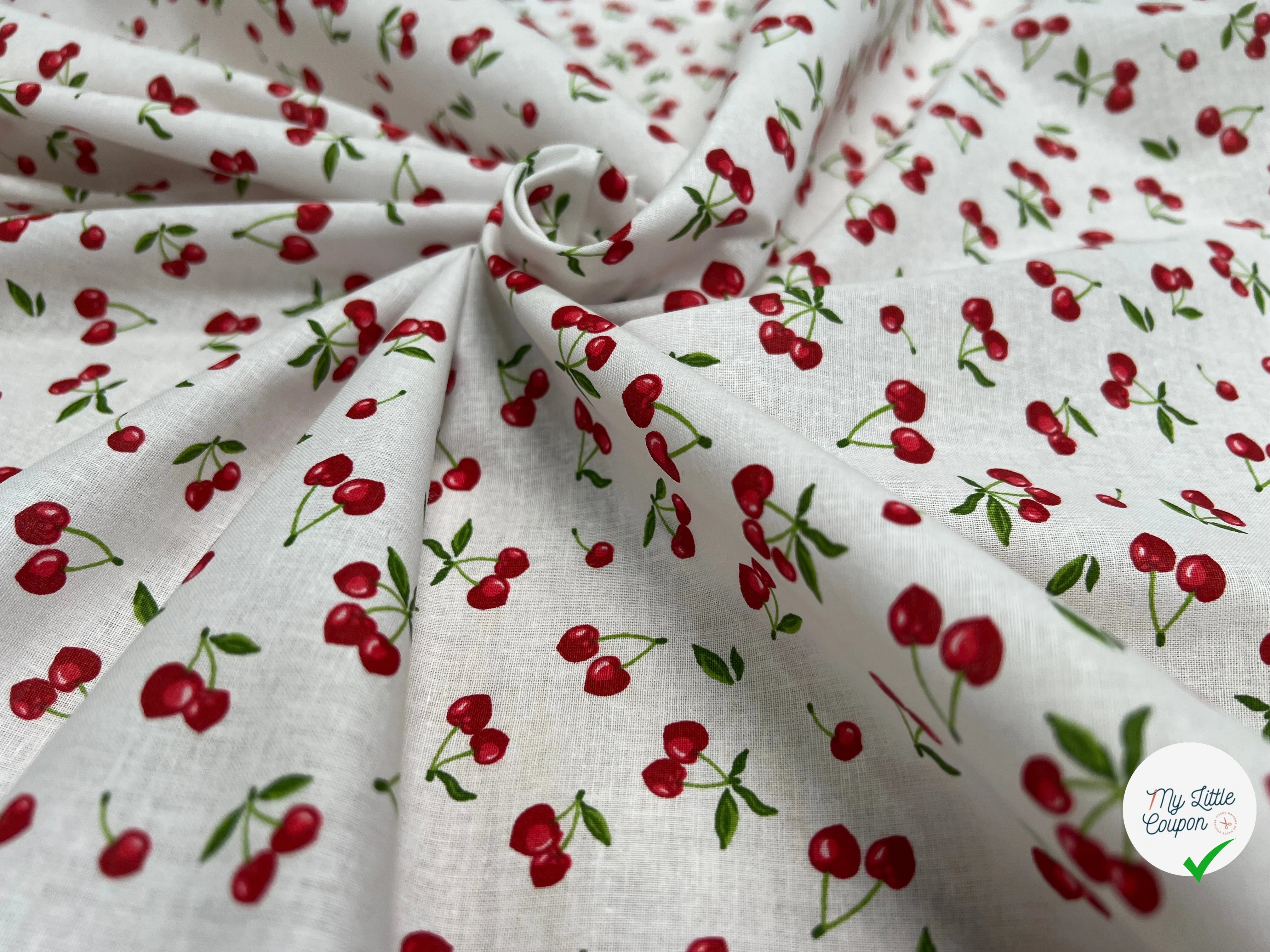PERCALE DE COTON CERISES BLANC 150 CM - My Little Coupon