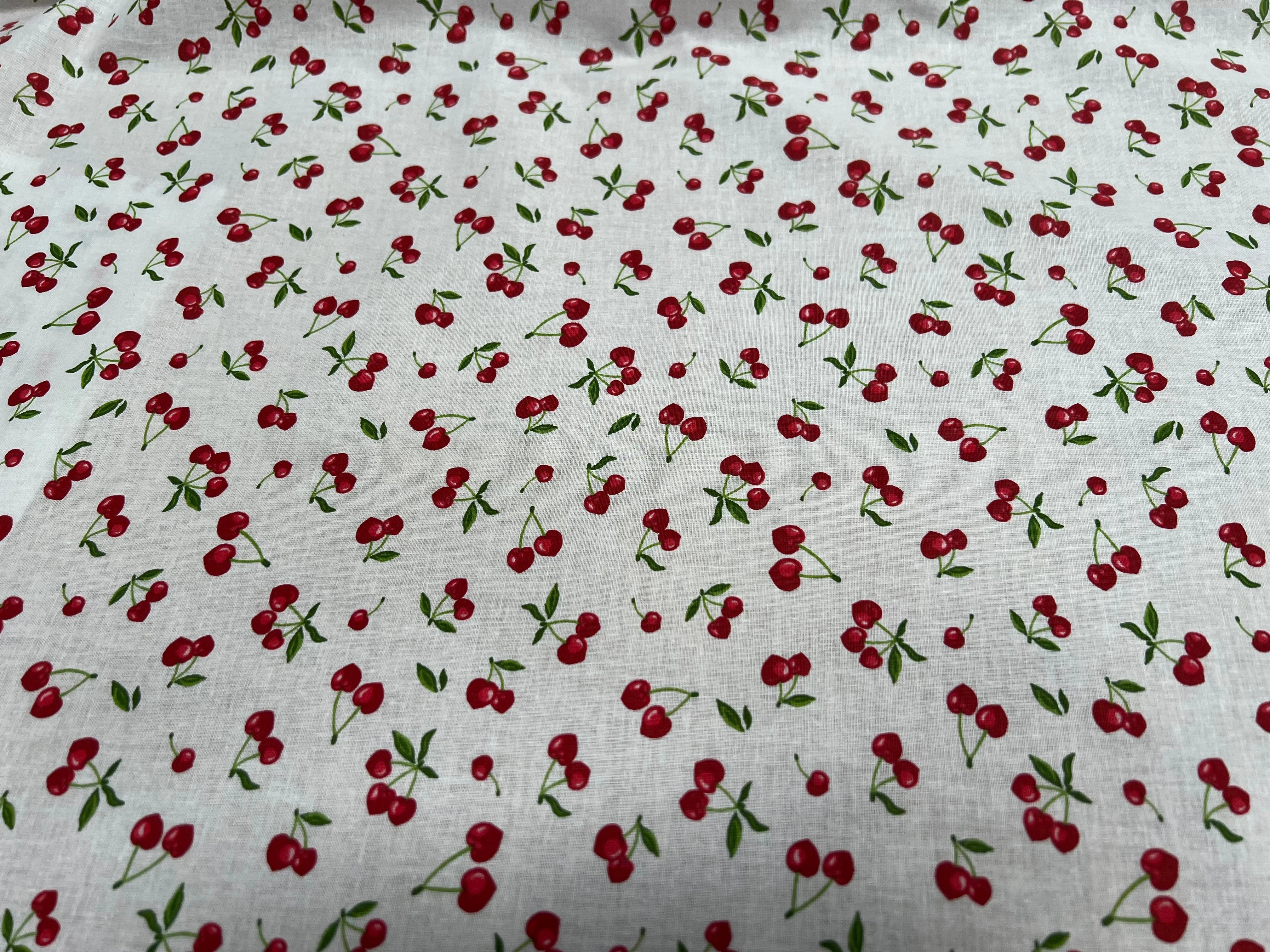 PERCALE DE COTON CERISES BLANC 150 CM - My Little Coupon