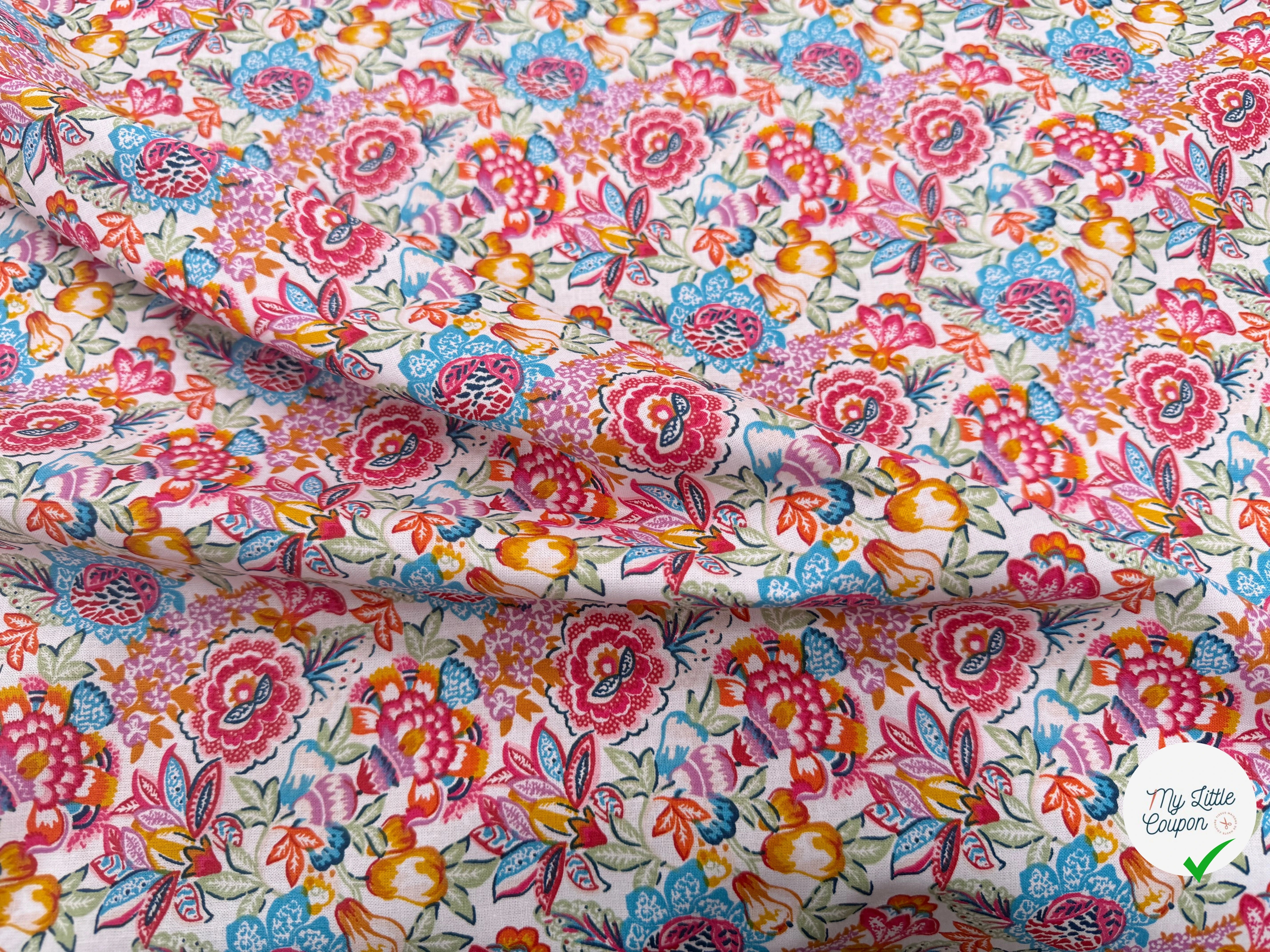 PERCALE DE COTON ESMERALDA BLANC BLEU 150 CM - My Little Coupon