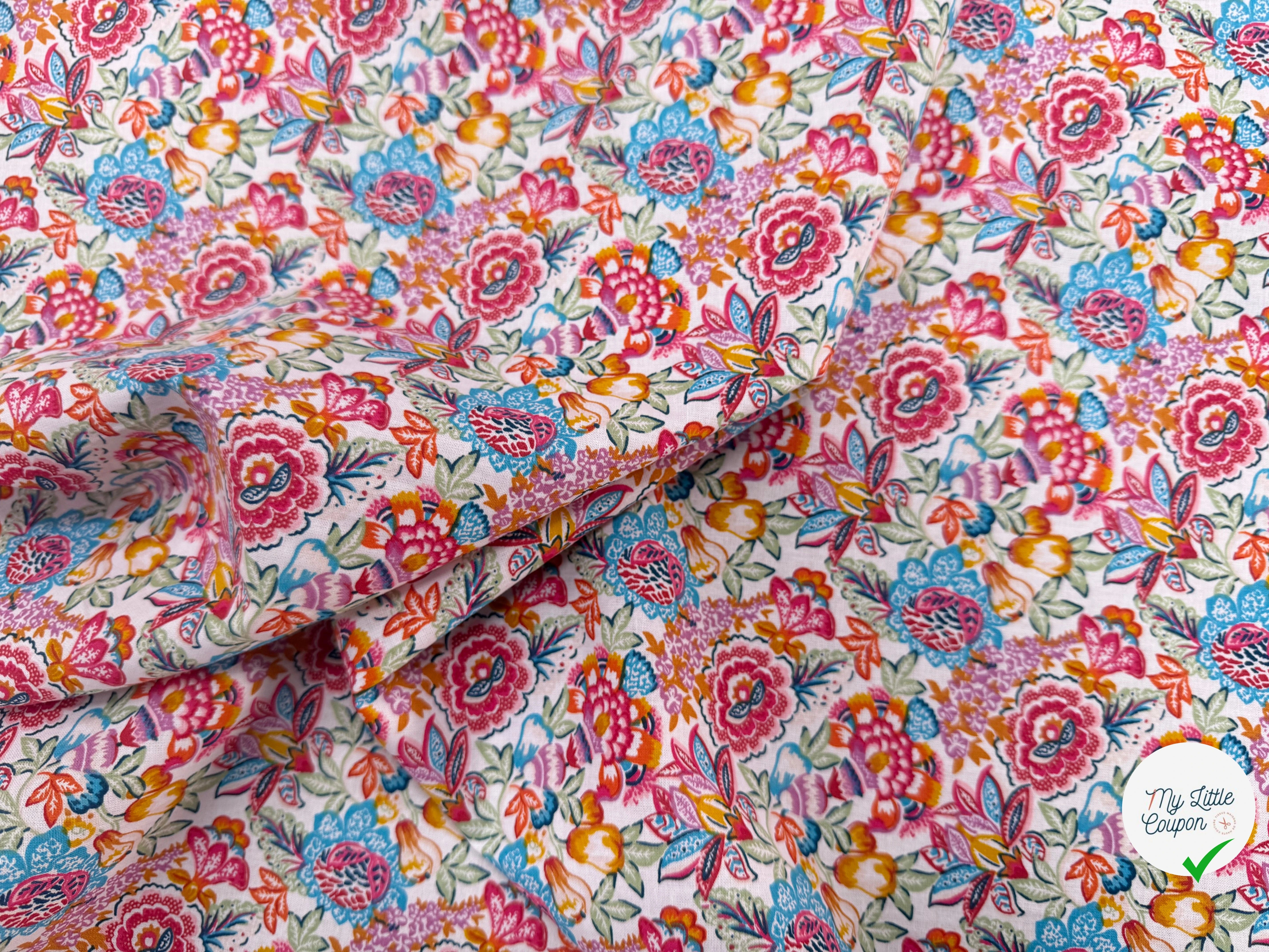 PERCALE DE COTON ESMERALDA BLANC BLEU 150 CM - My Little Coupon