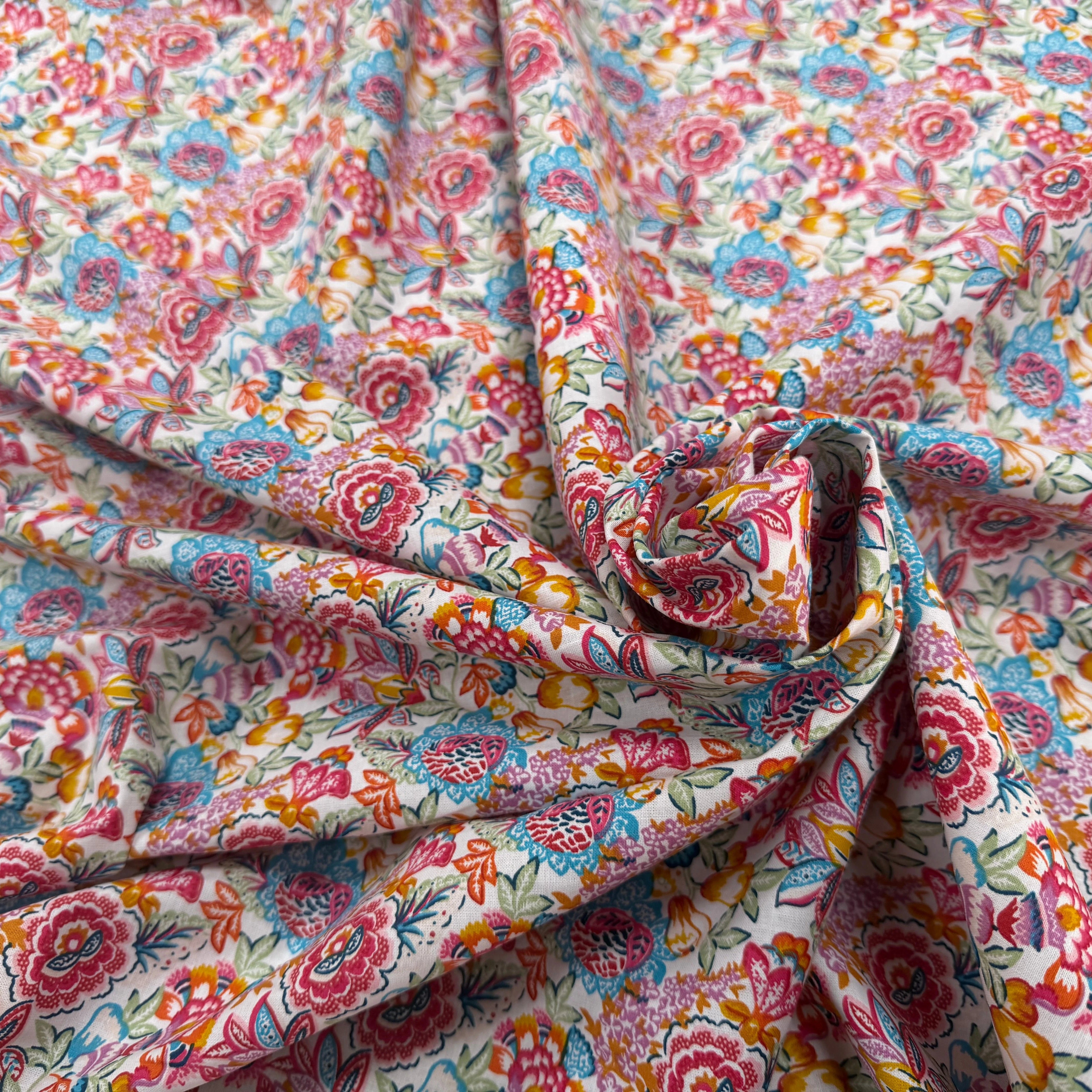 PERCALE DE COTON ESMERALDA BLANC BLEU 150 CM - My Little Coupon