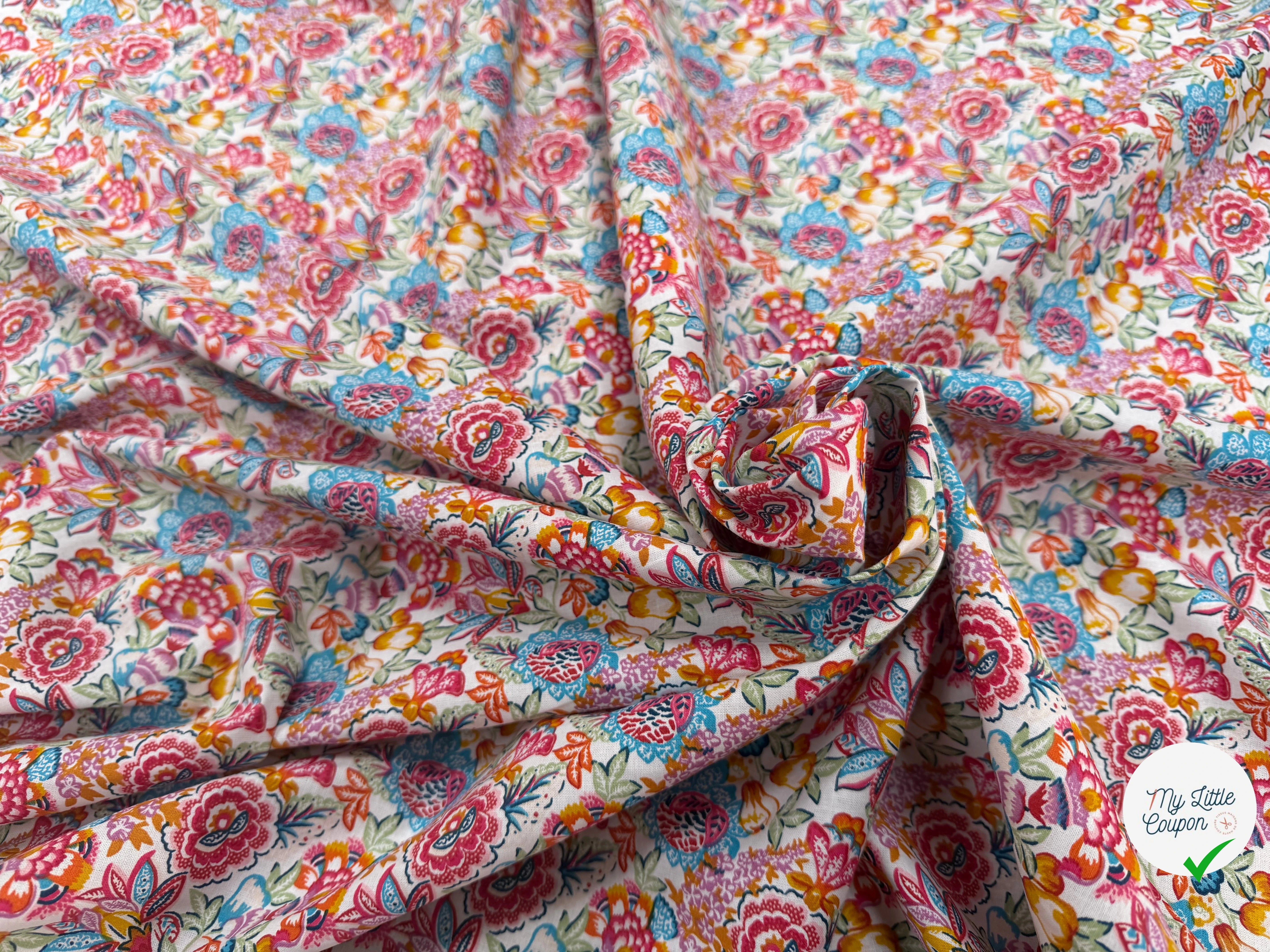 PERCALE DE COTON ESMERALDA BLANC BLEU 150 CM - My Little Coupon