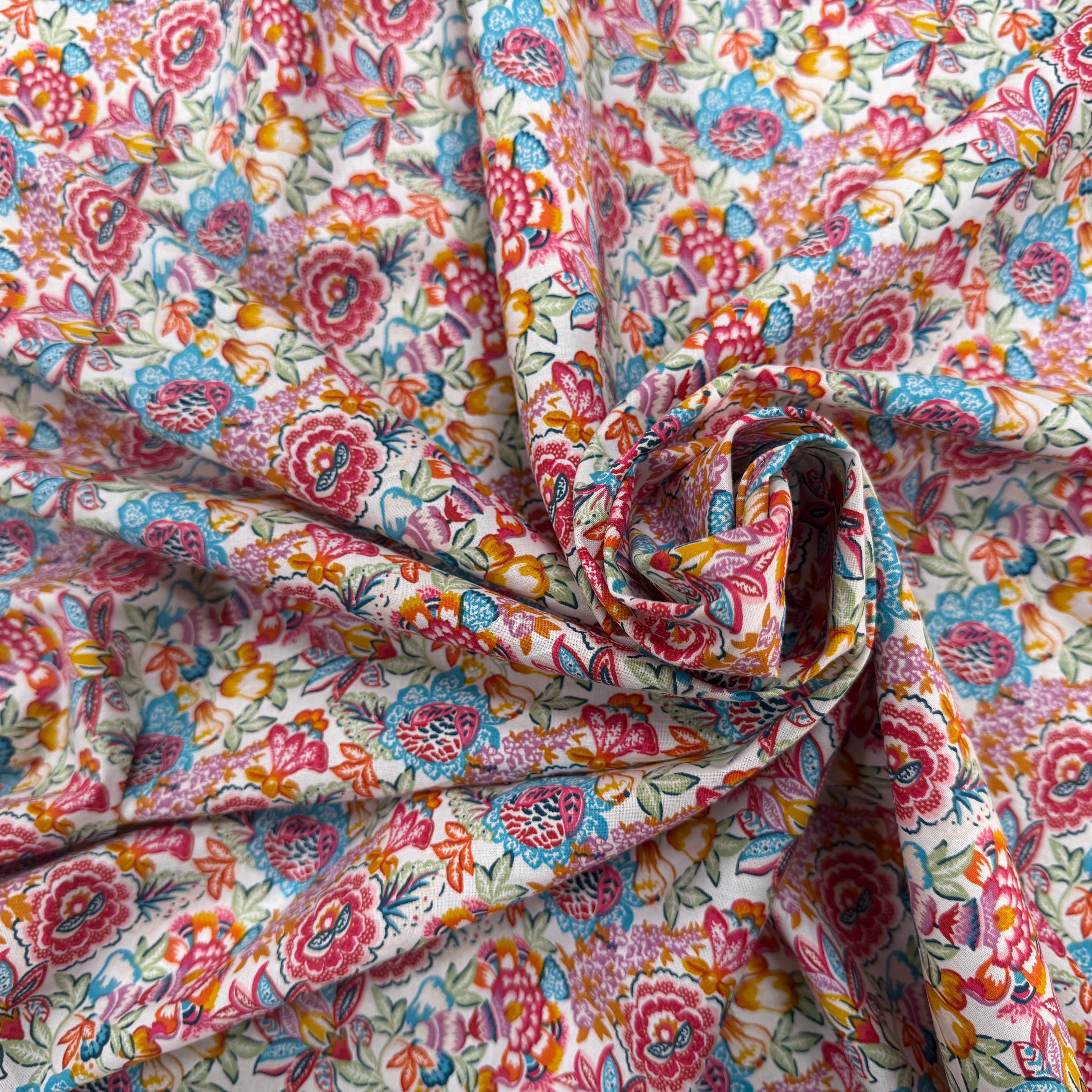 PERCALE DE COTON ESMERALDA BLANC BLEU 150 CM - My Little Coupon