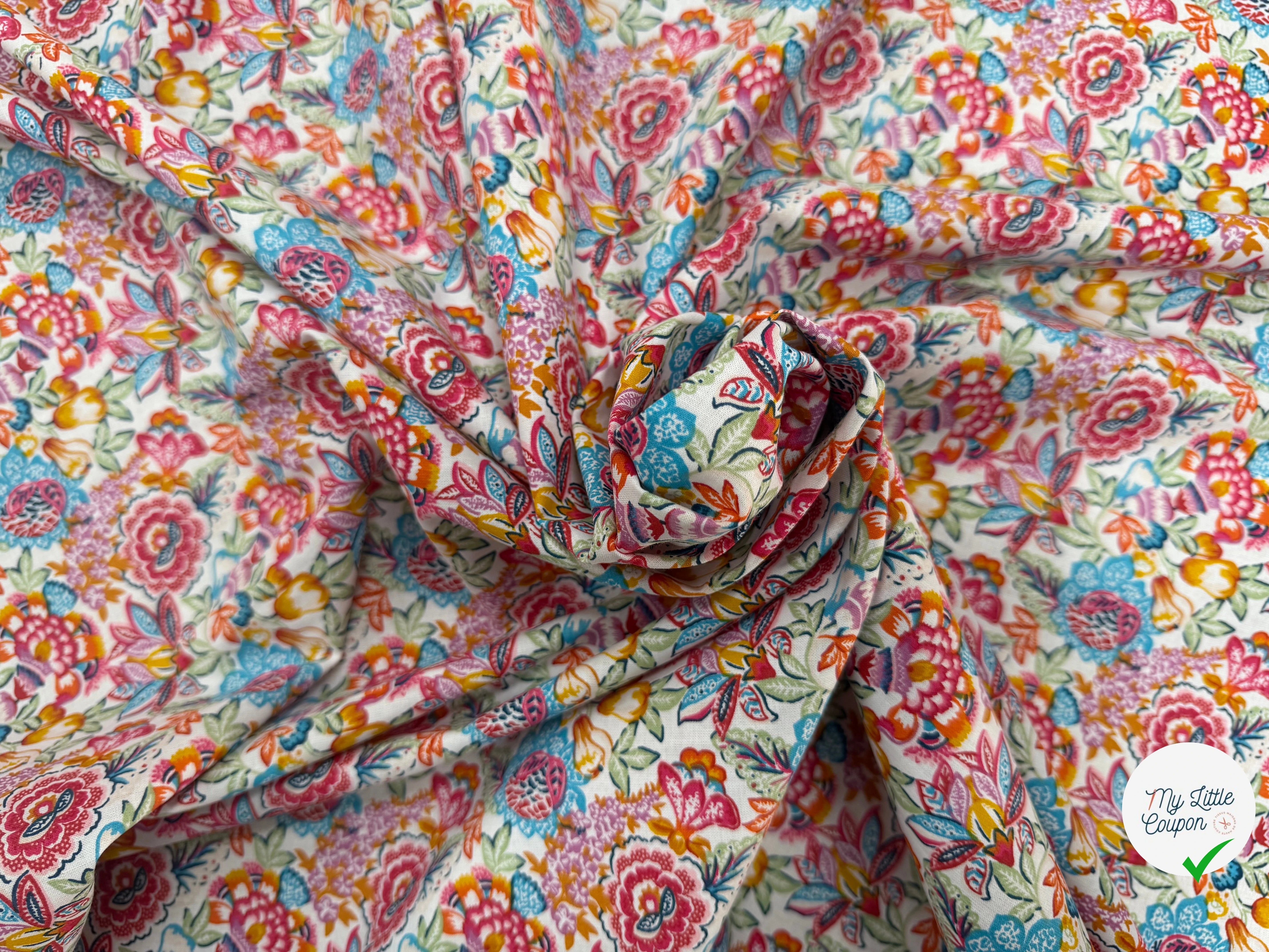PERCALE DE COTON ESMERALDA BLANC BLEU 150 CM - My Little Coupon