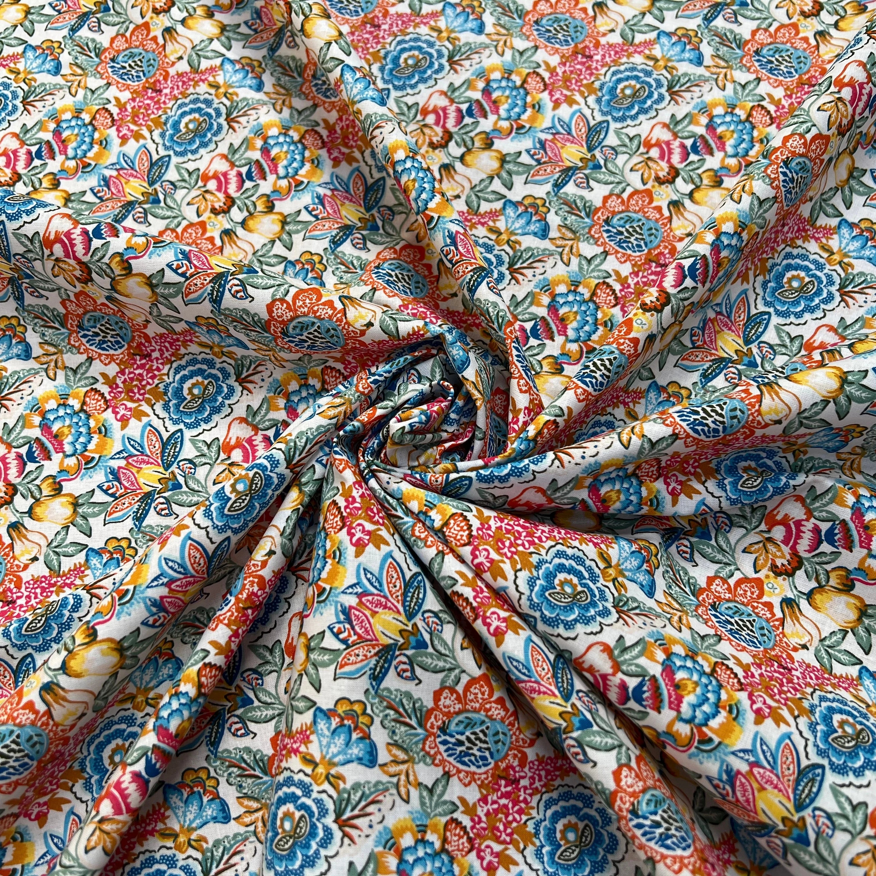 PERCALE DE COTON ESMERALDA BLANC ROSE 150 CM - My Little Coupon