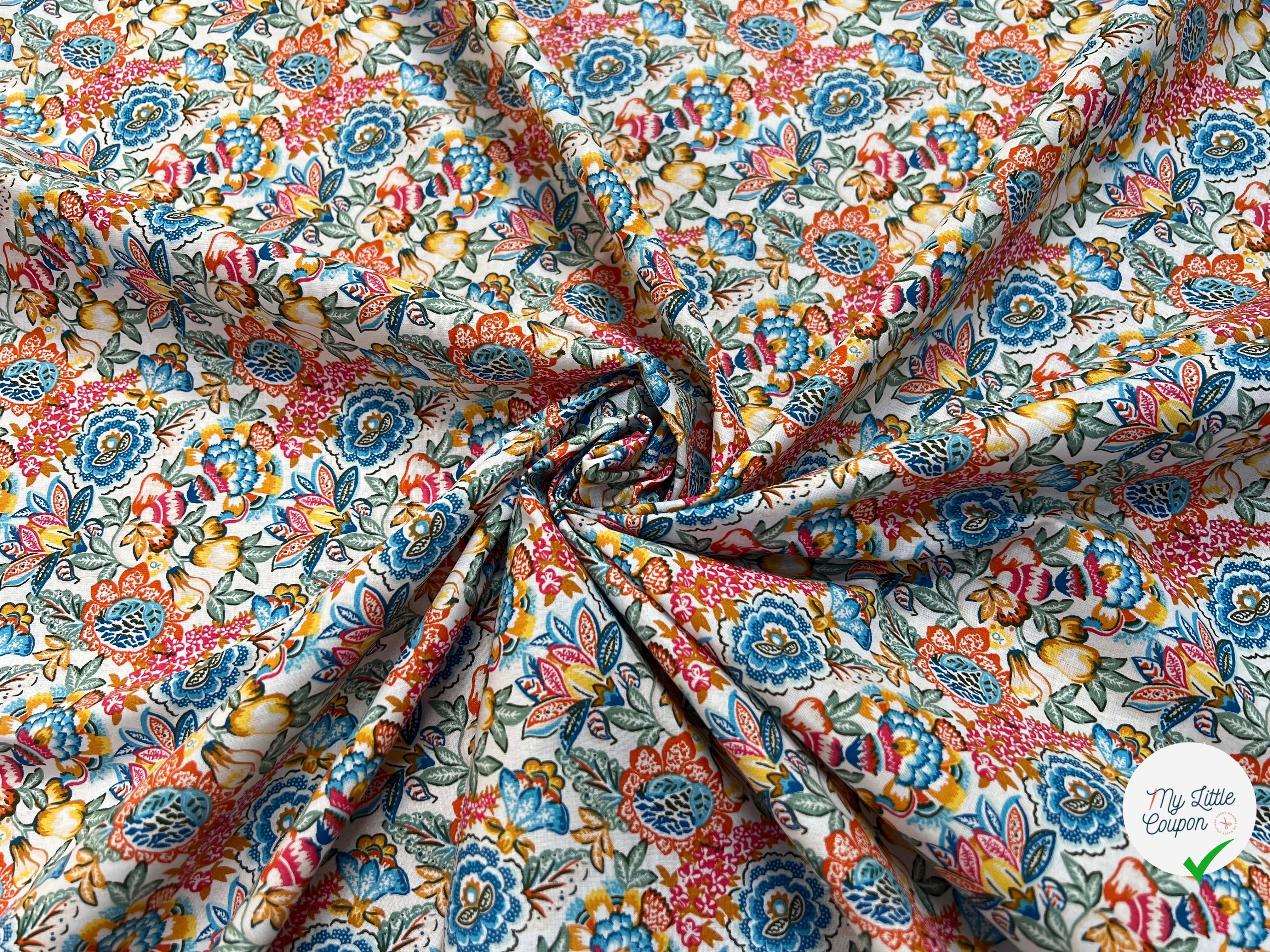 PERCALE DE COTON ESMERALDA BLANC ROSE 150 CM - My Little Coupon