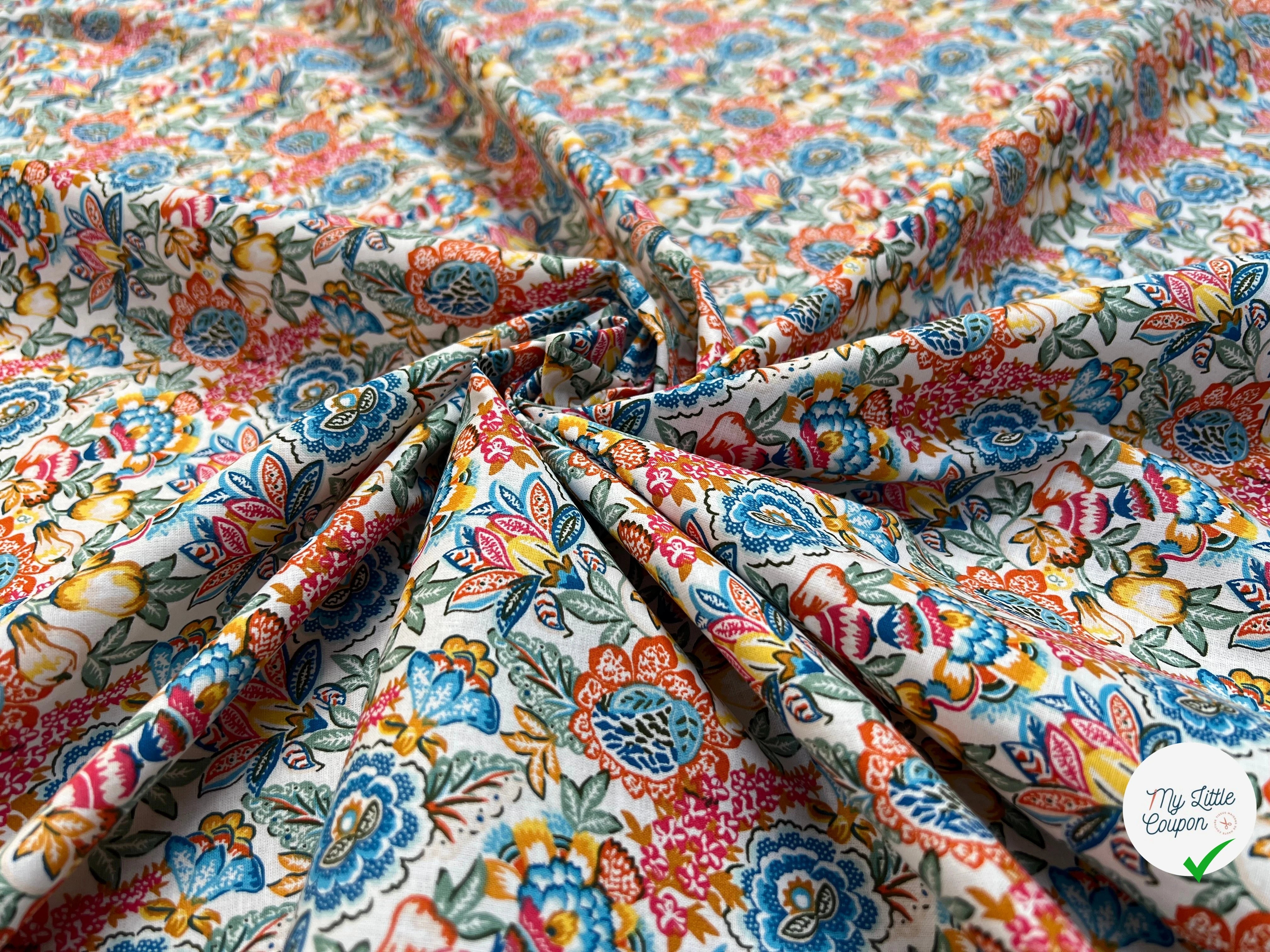 PERCALE DE COTON ESMERALDA BLANC ROSE 150 CM - My Little Coupon