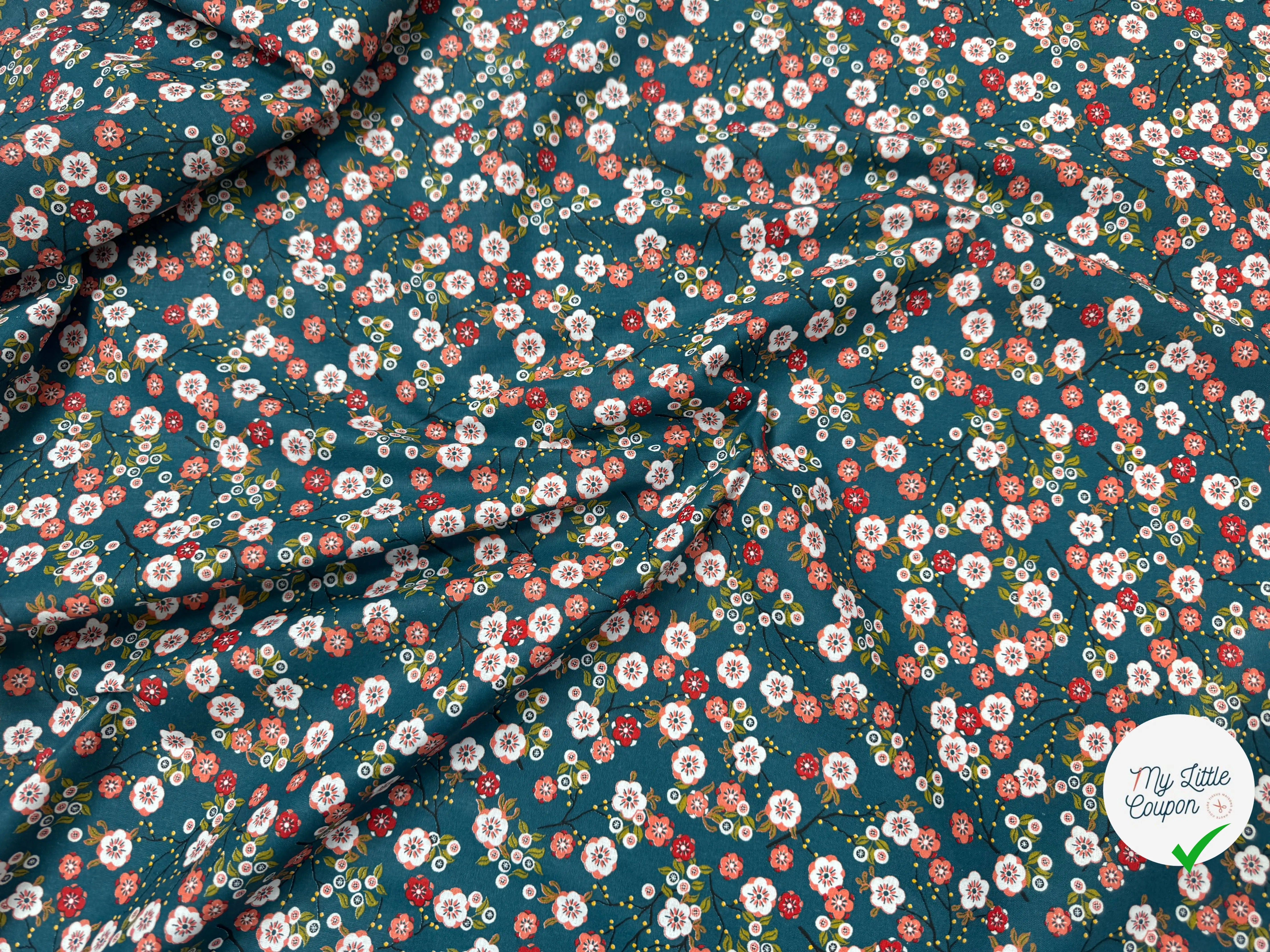 PERCALE DE COTON HOKKAIDO PETROLE EMERAUDE 150 CM - My Little Coupon