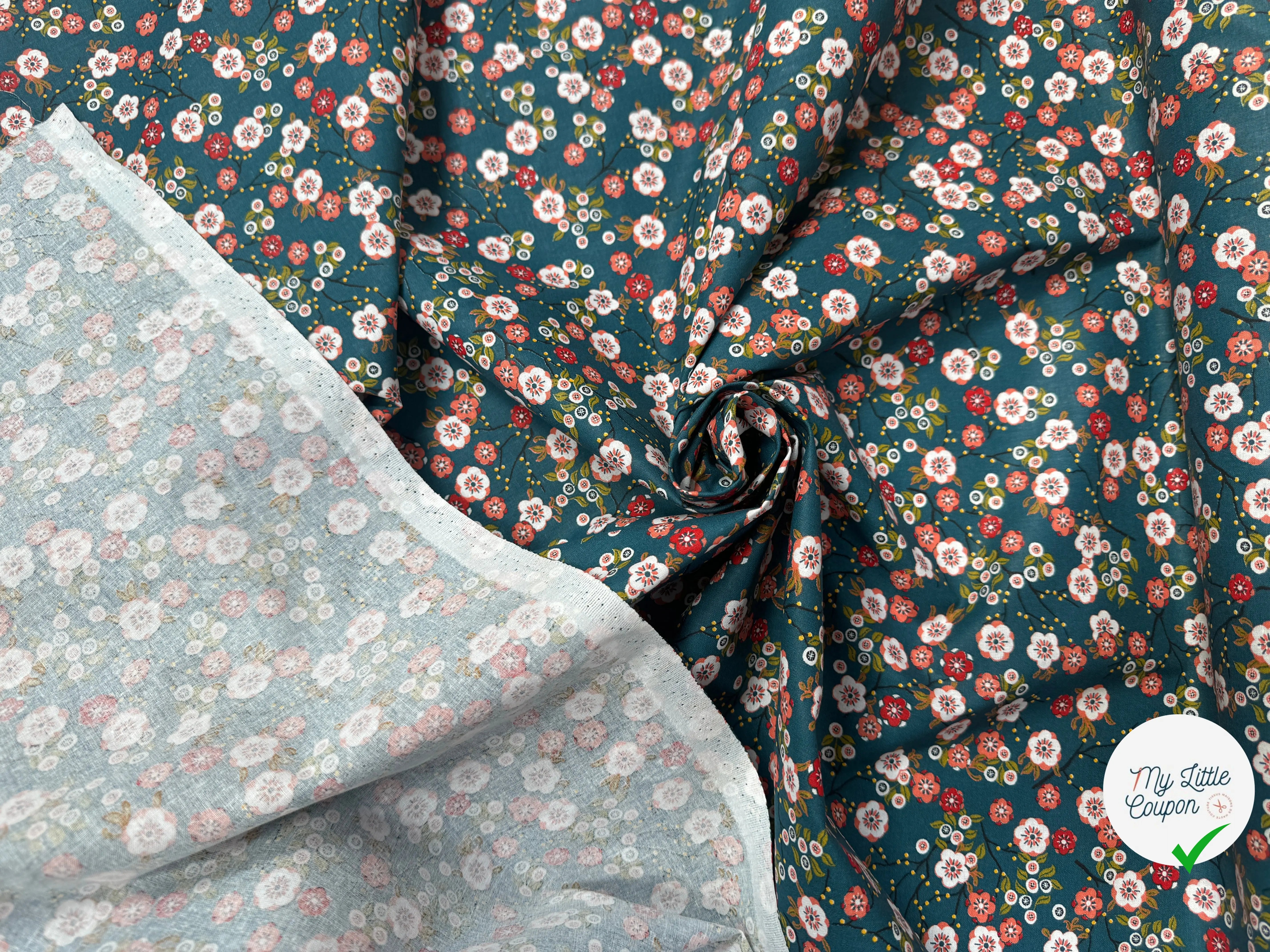 PERCALE DE COTON HOKKAIDO PETROLE EMERAUDE 150 CM - My Little Coupon