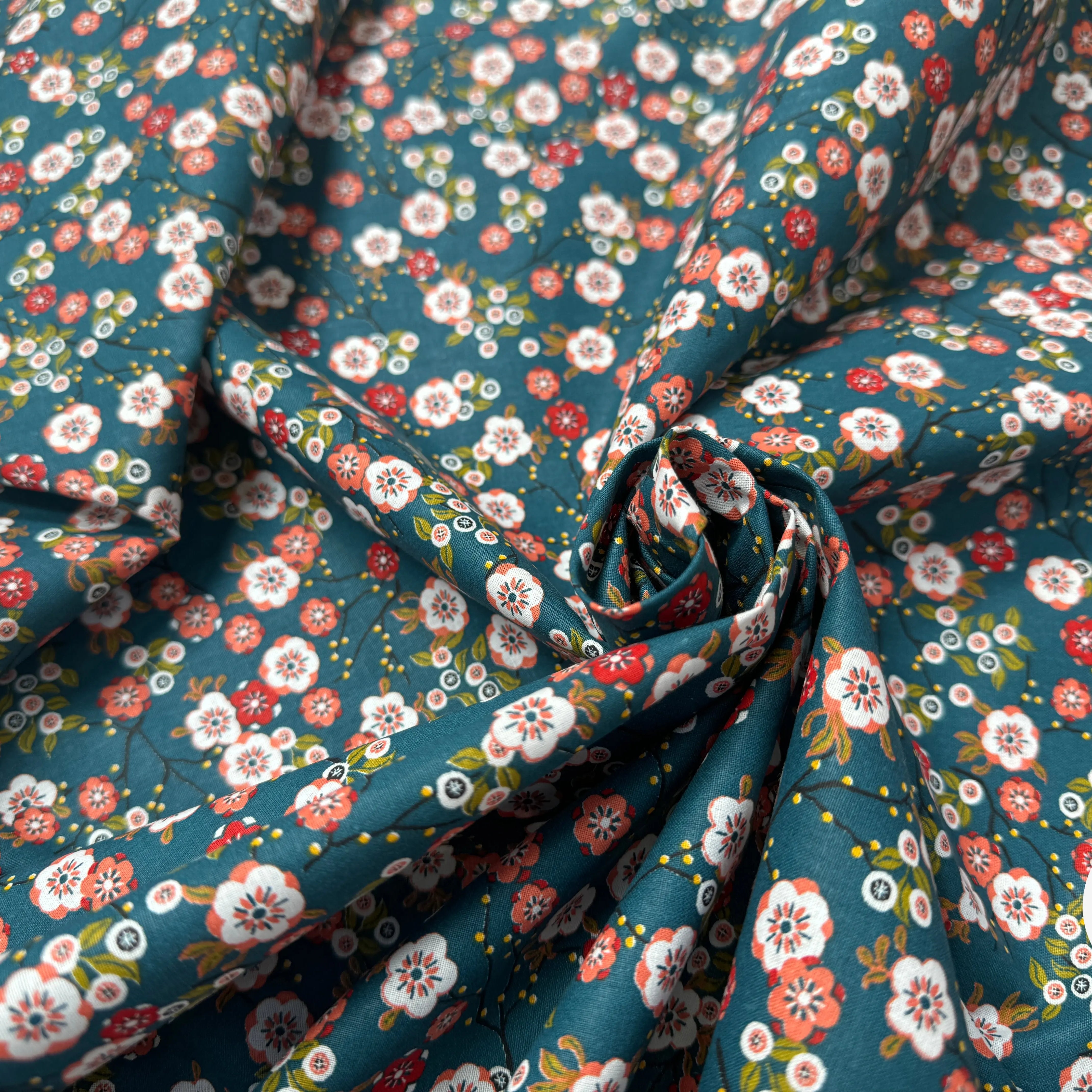 PERCALE DE COTON HOKKAIDO PETROLE EMERAUDE 150 CM - My Little Coupon