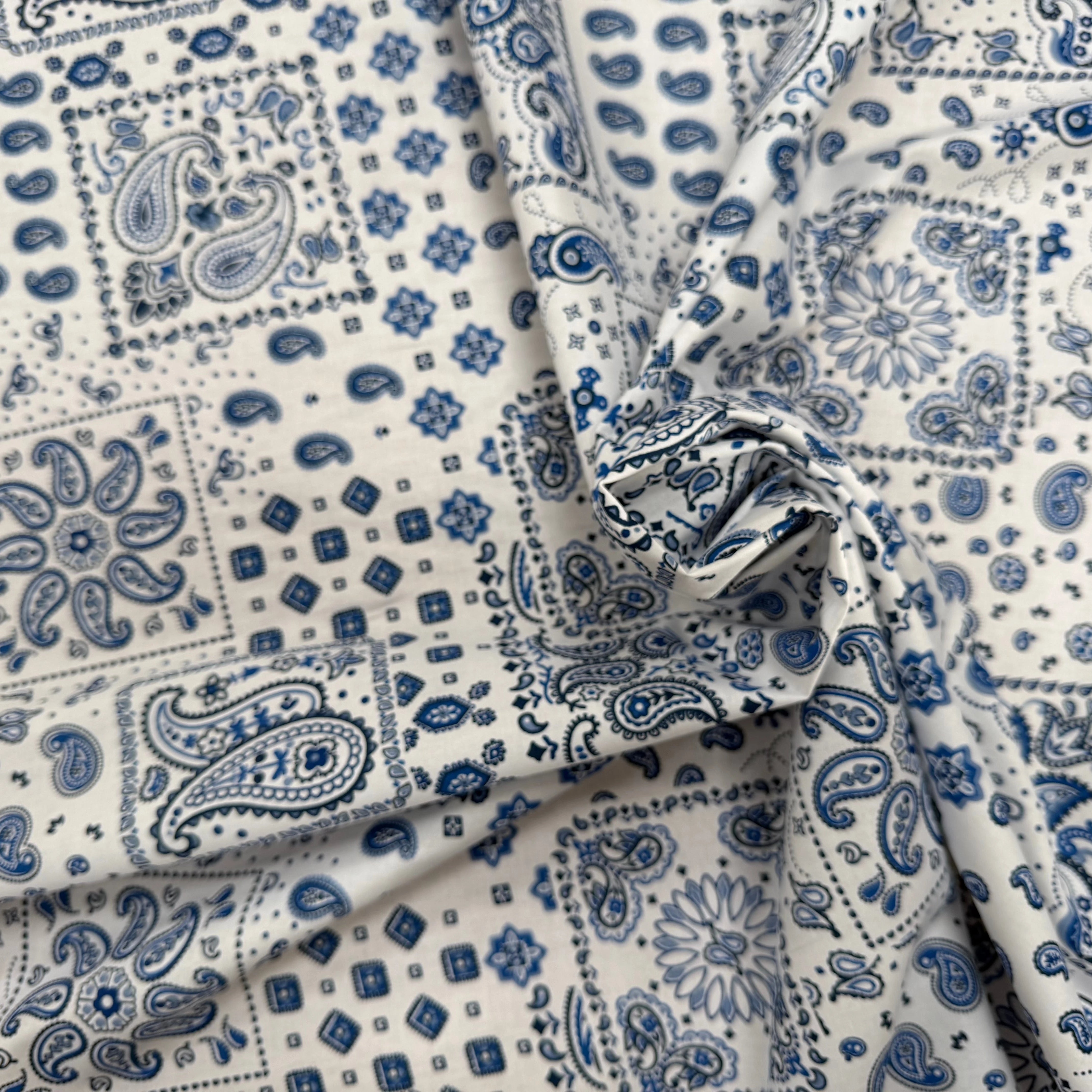 PERCALE DE COTON KANSAS BLANC BLEU 150 CM - My Little Coupon