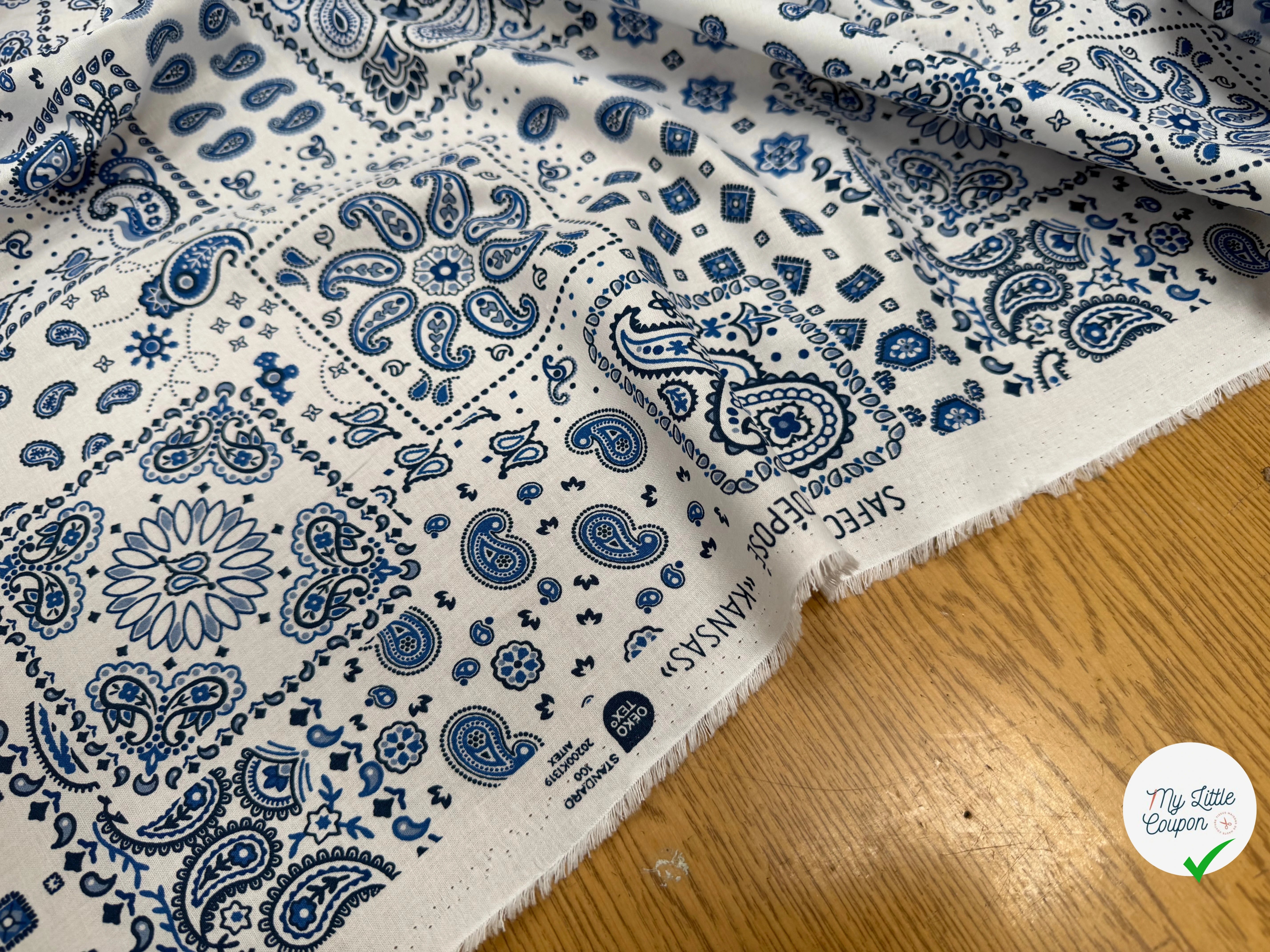 PERCALE DE COTON KANSAS BLANC BLEU 150 CM - My Little Coupon