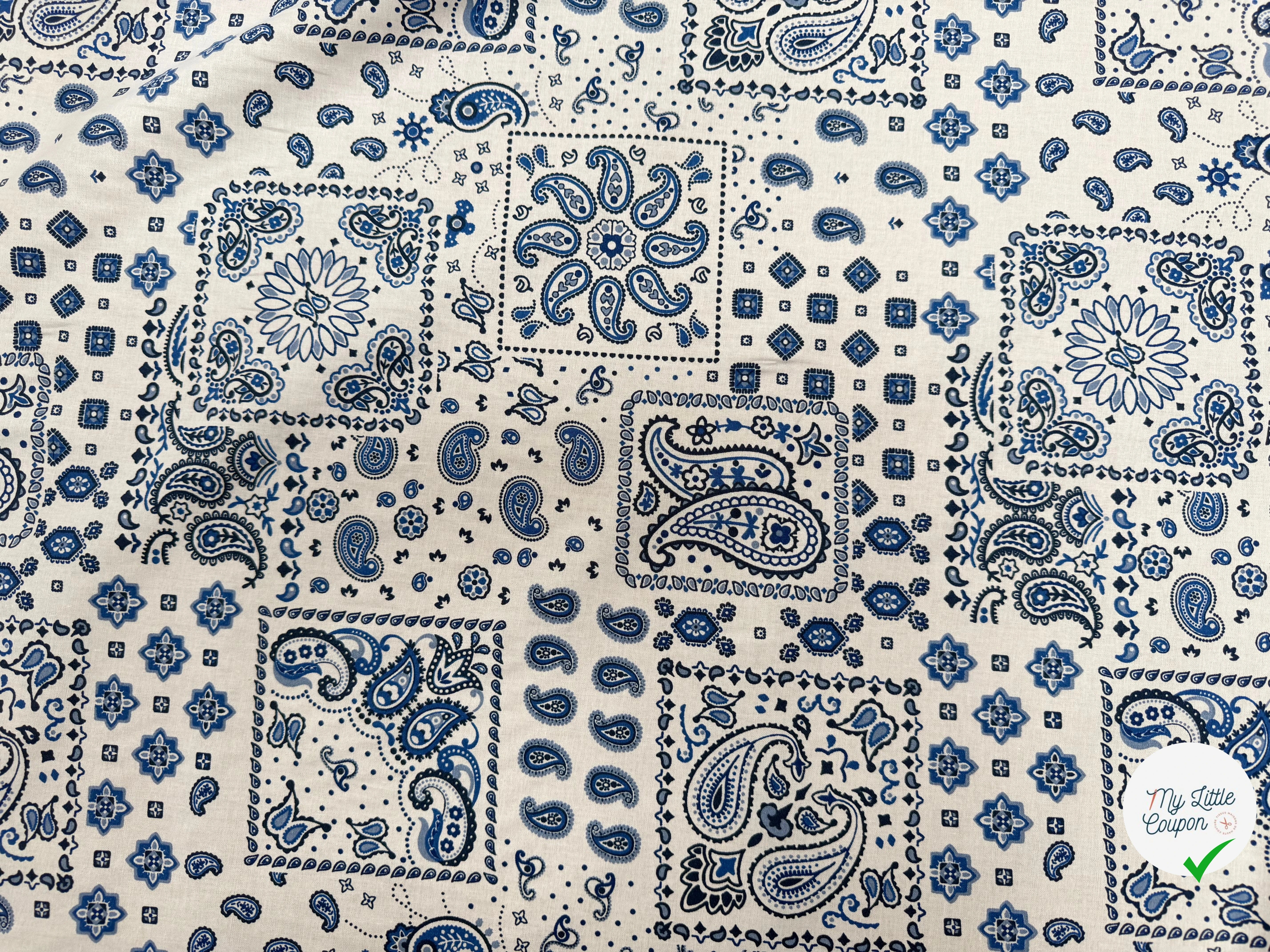 PERCALE DE COTON KANSAS BLANC BLEU 150 CM - My Little Coupon