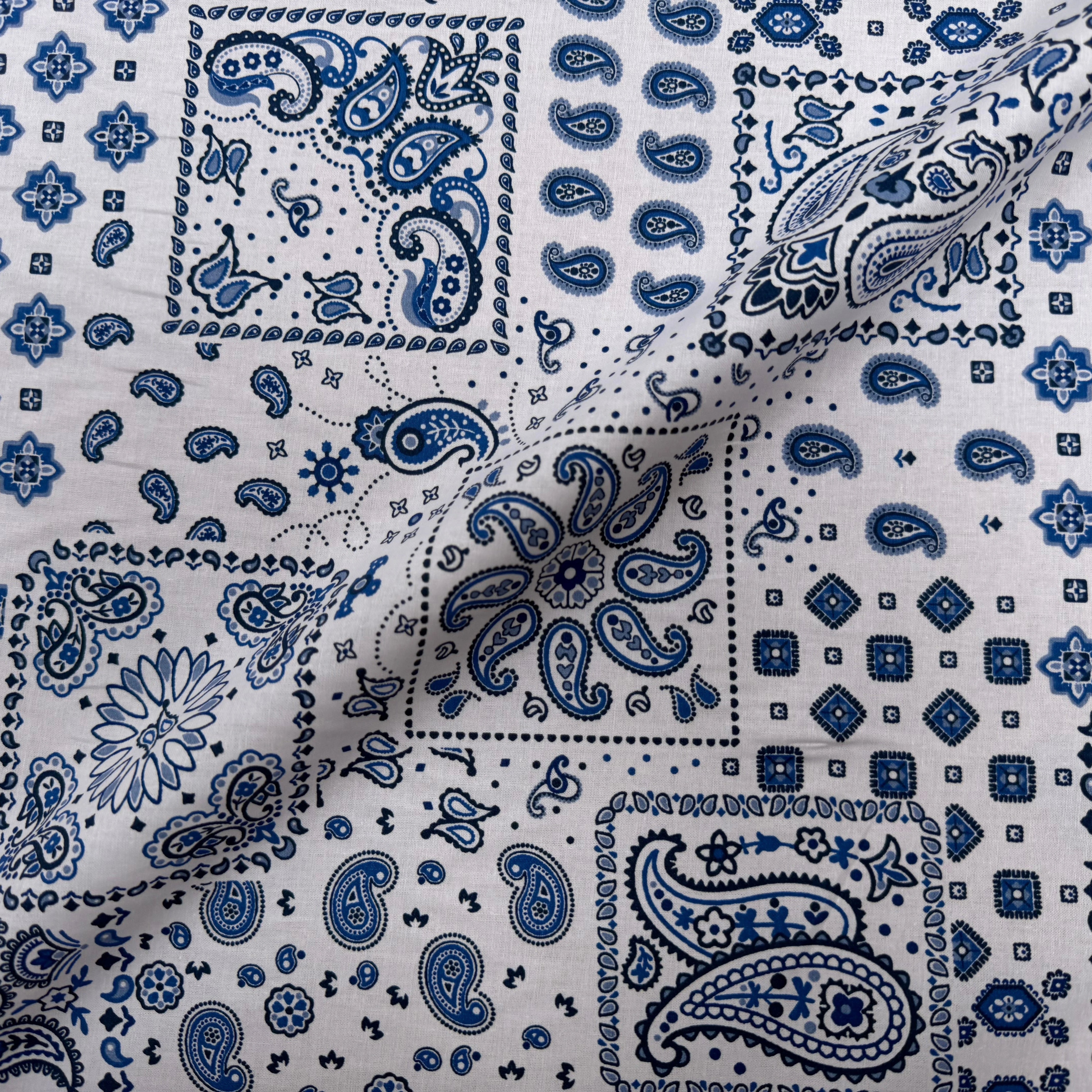 PERCALE DE COTON KANSAS BLANC BLEU 150 CM - My Little Coupon