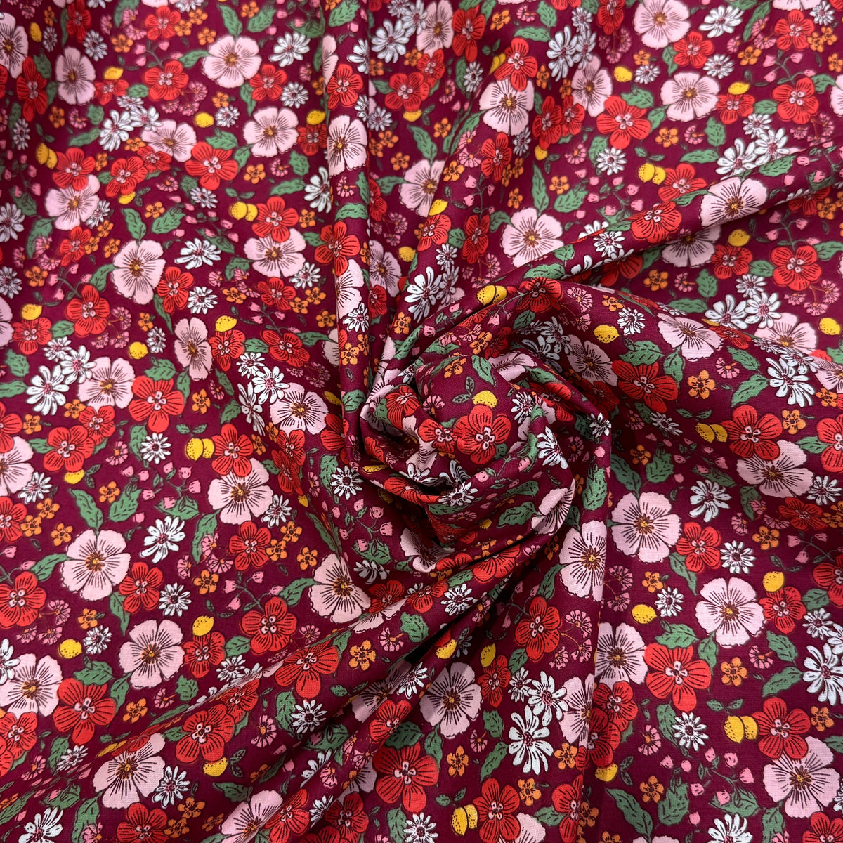 PERCALE DE COTON SUZIE BORDEAUX 150 CM - My Little Coupon