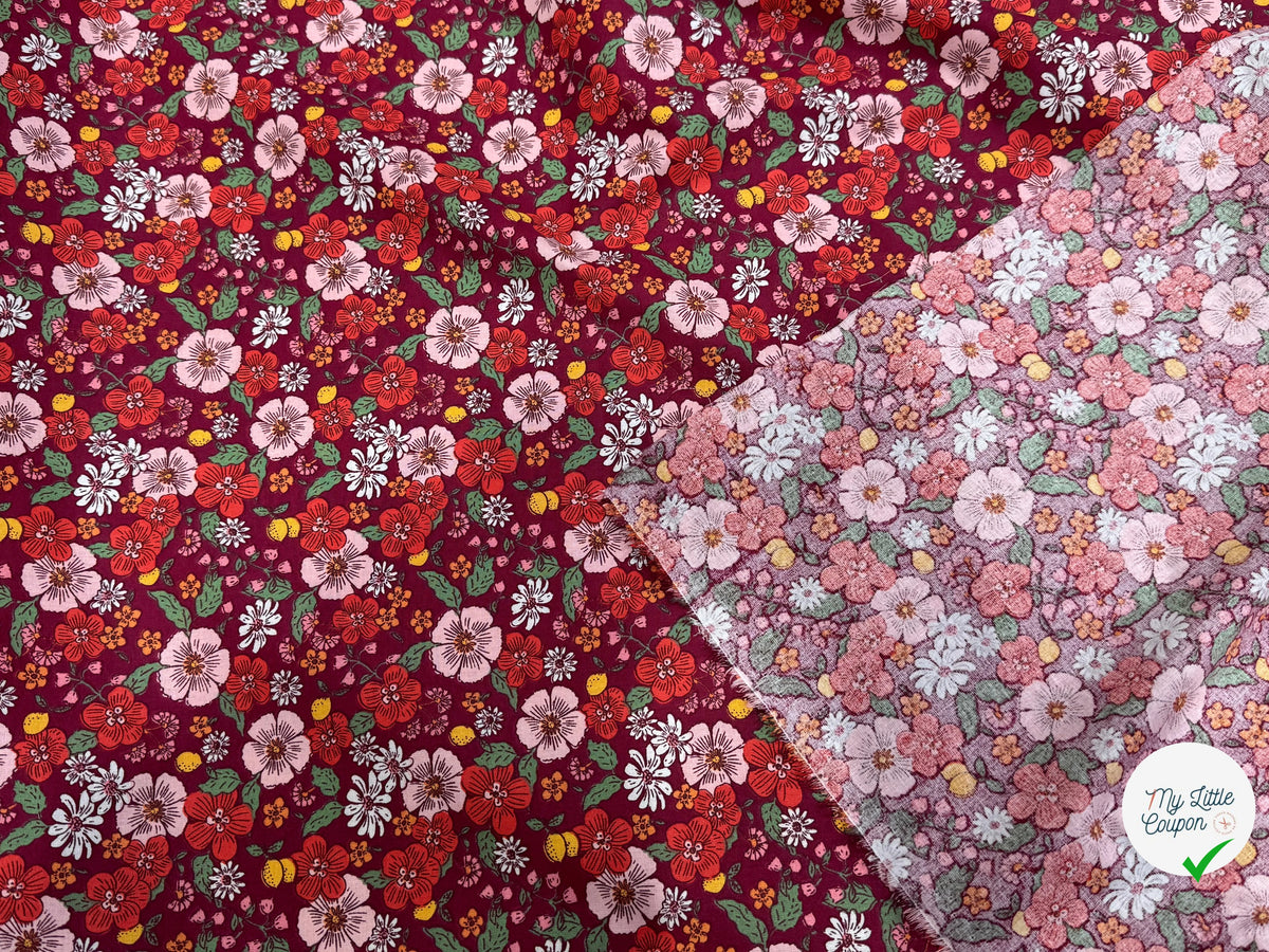 PERCALE DE COTON SUZIE BORDEAUX 150 CM - My Little Coupon
