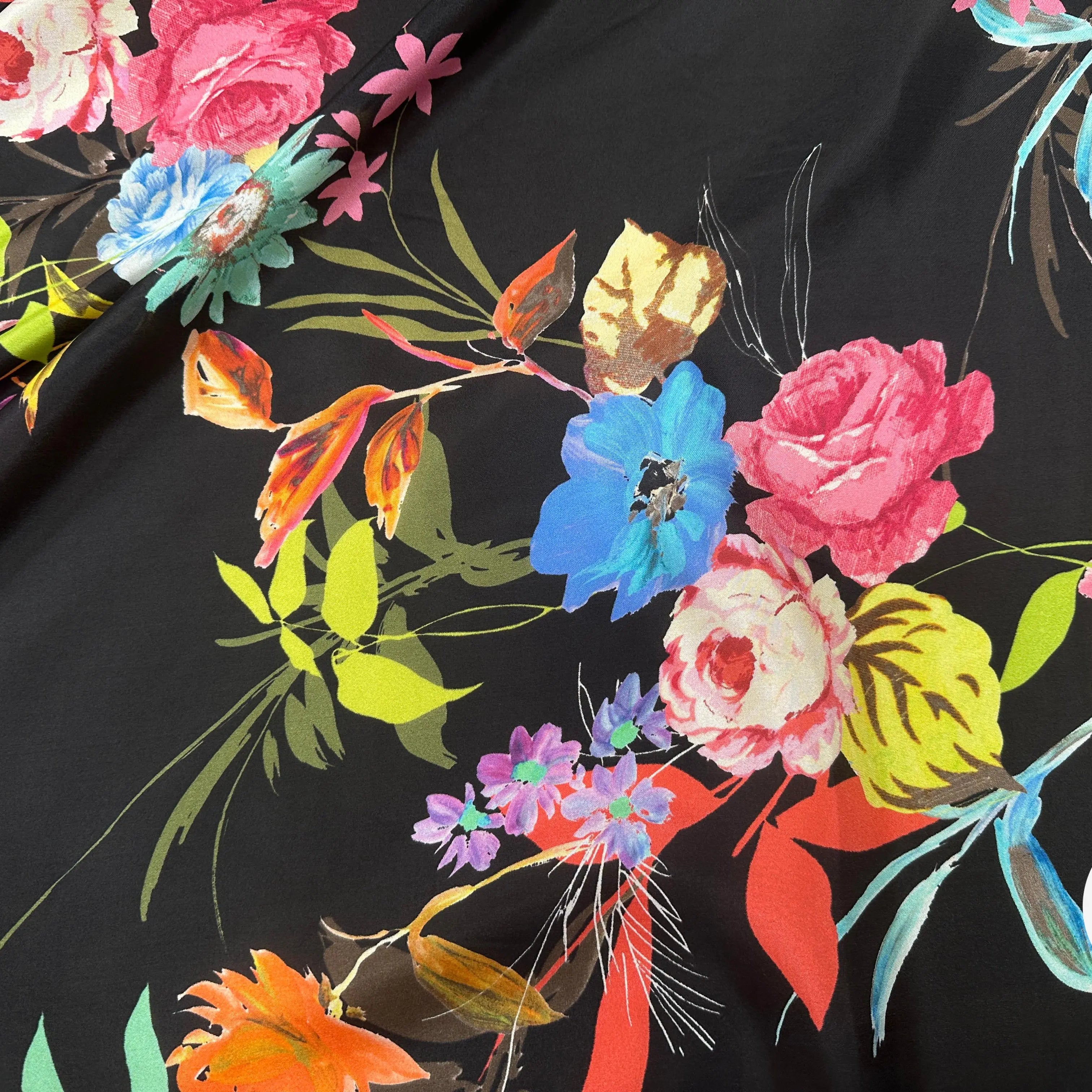 PONGÉ DE SOIE FLEURS FOND NOIR - My Little Coupon