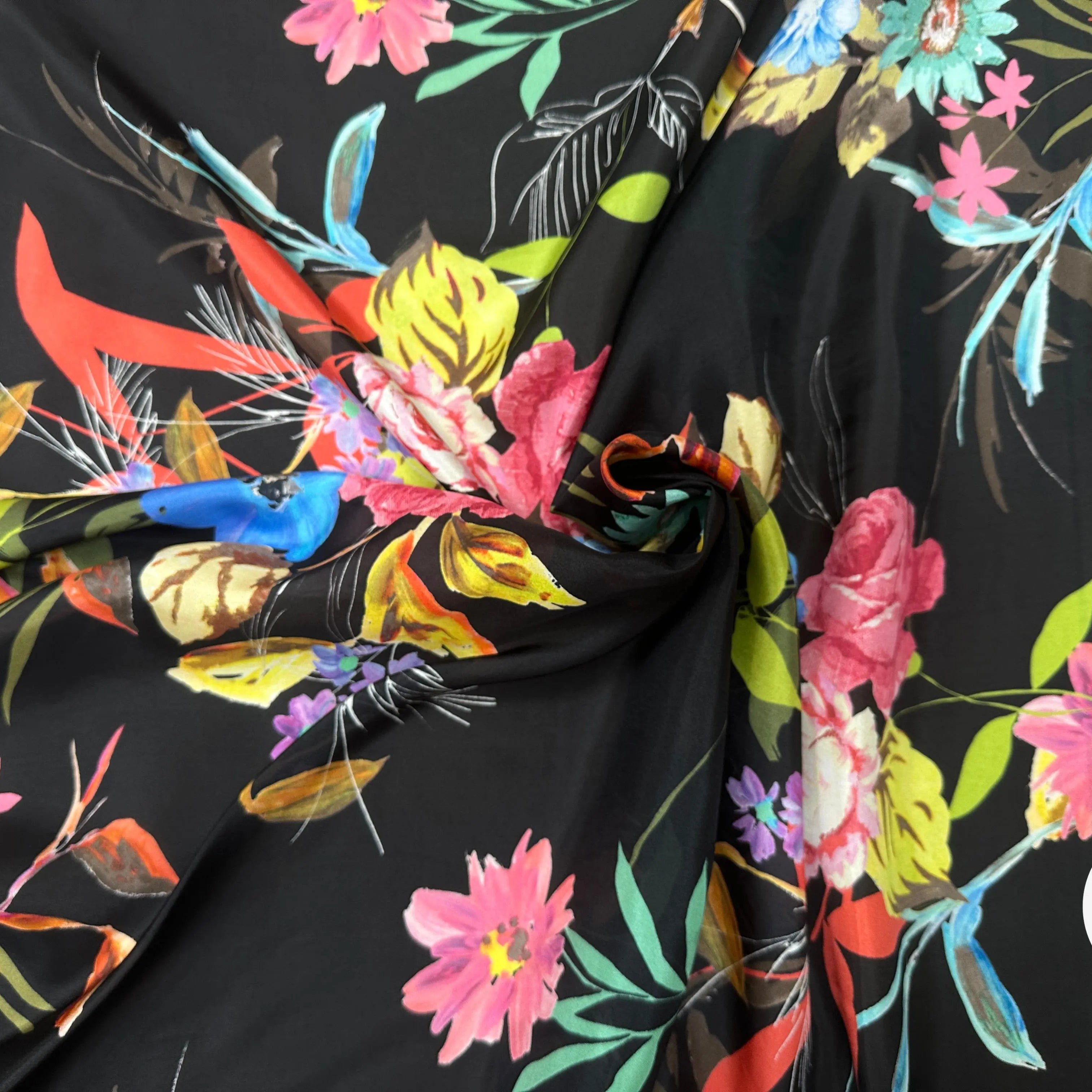 PONGÉ DE SOIE FLEURS FOND NOIR - My Little Coupon