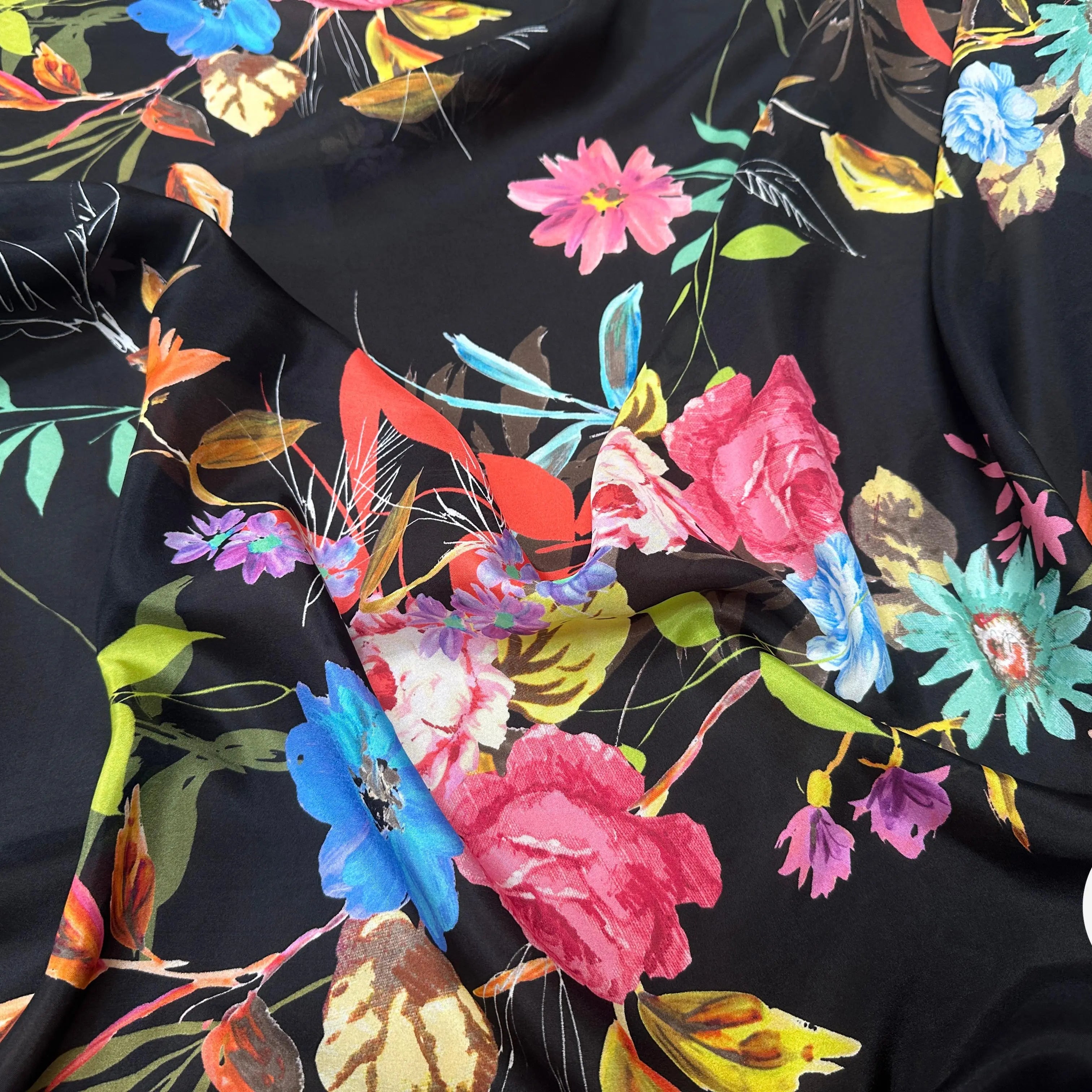 PONGÉ DE SOIE FLEURS FOND NOIR - My Little Coupon