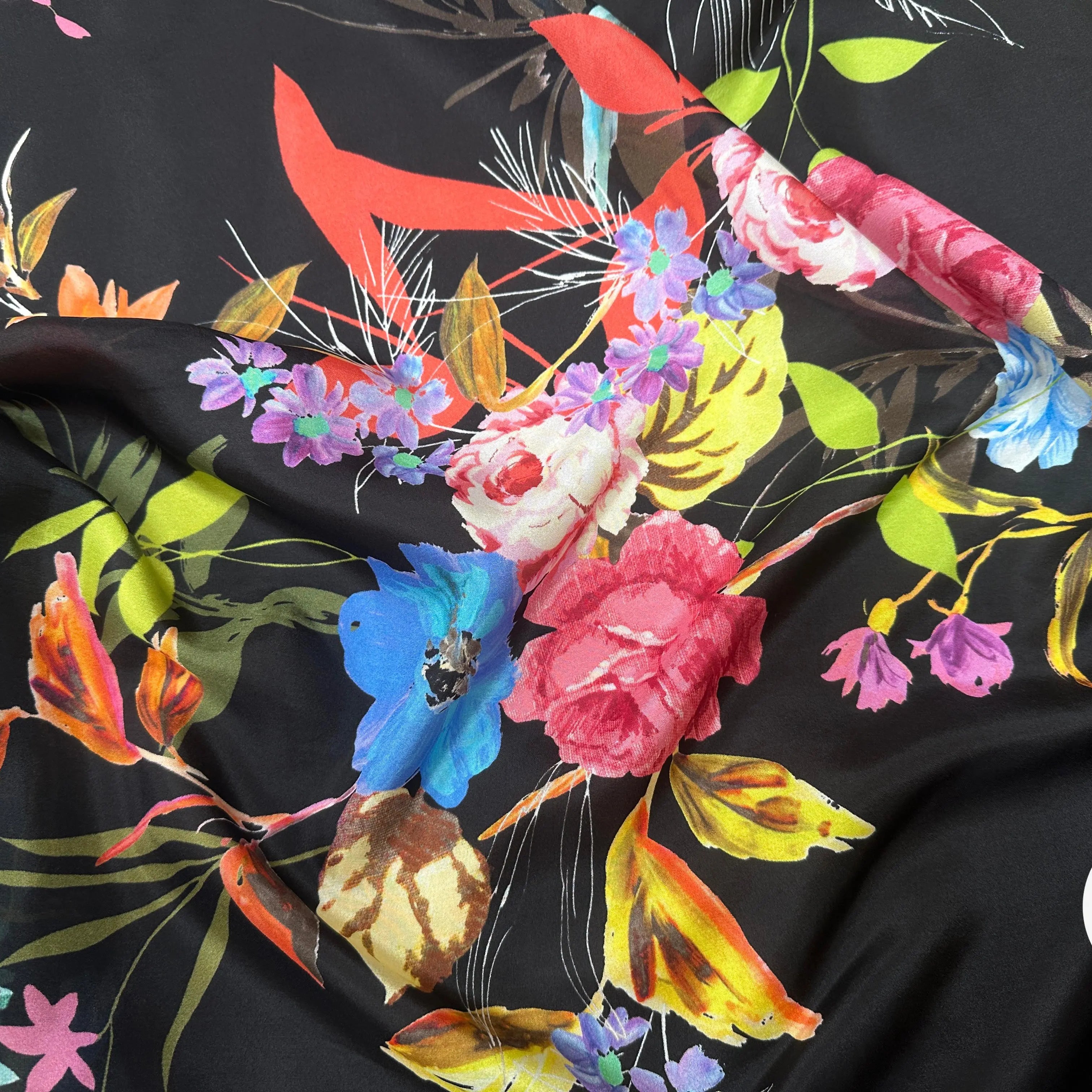 PONGÉ DE SOIE FLEURS FOND NOIR - My Little Coupon