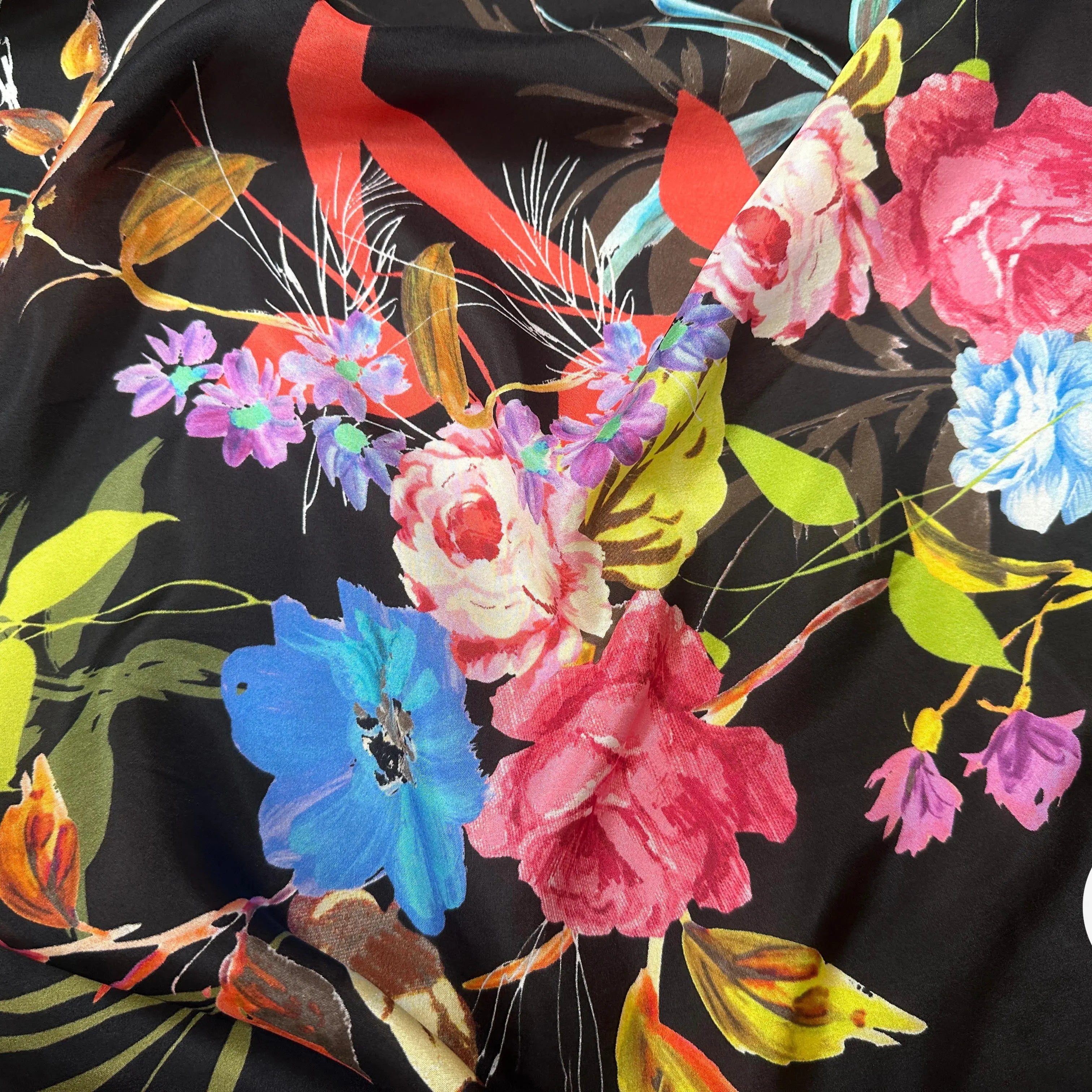 PONGÉ DE SOIE FLEURS FOND NOIR - My Little Coupon