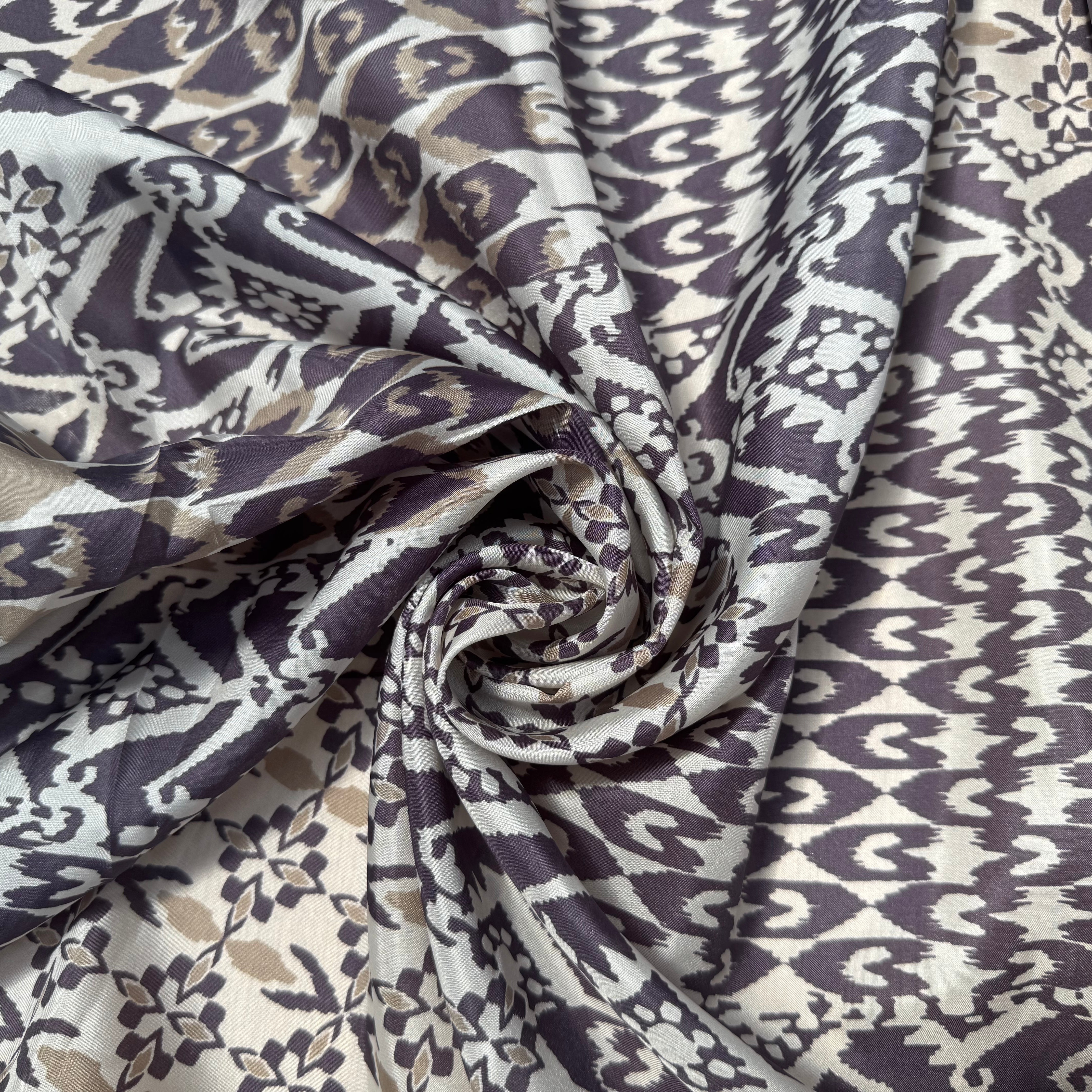 PONGÉ DE SOIE FOND BLANC MOTIFS ABSTRAIT VIOLET - My Little Coupon