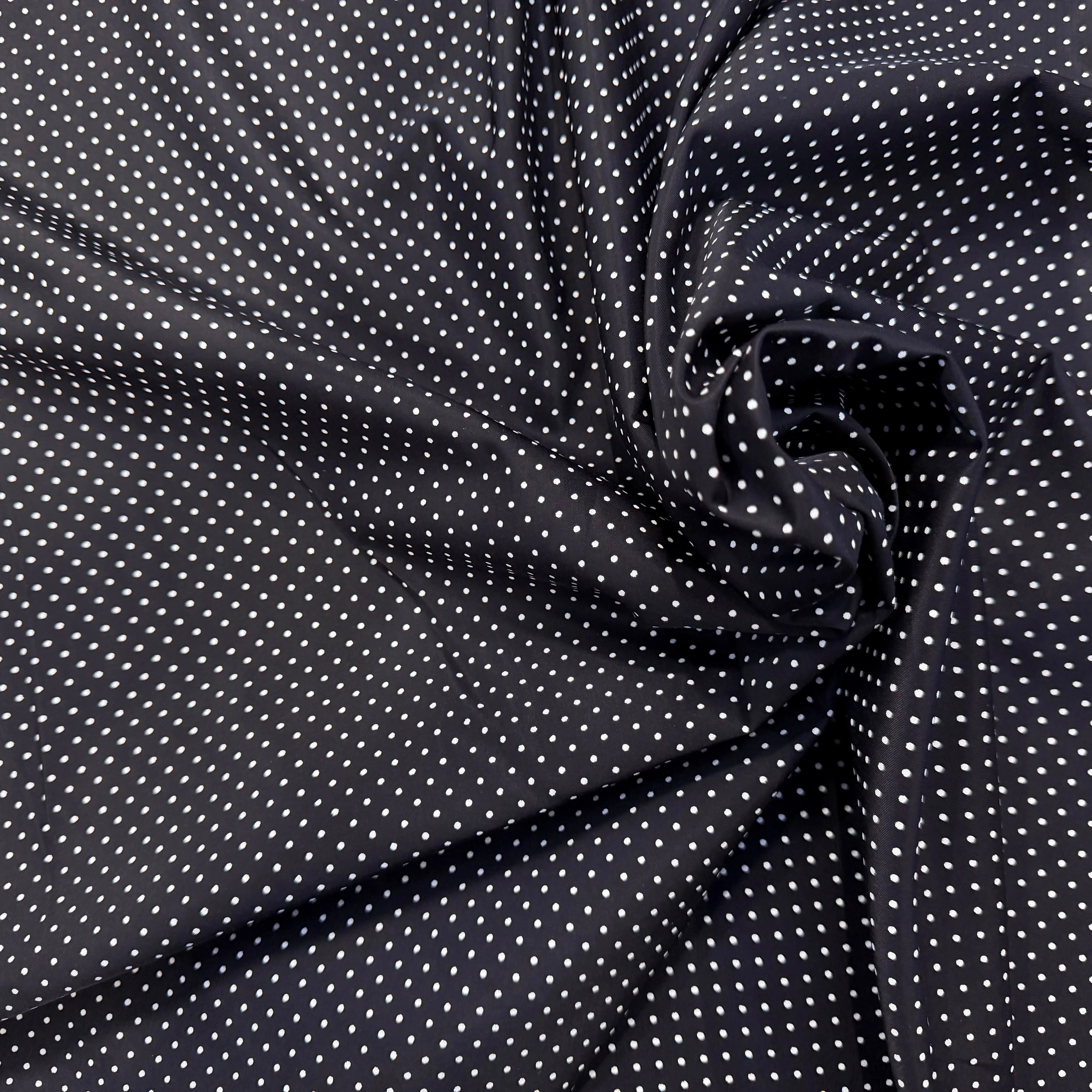 POPELINE À CANNES FOND NOIR À PETITS POIS BLANC - My Little Coupon