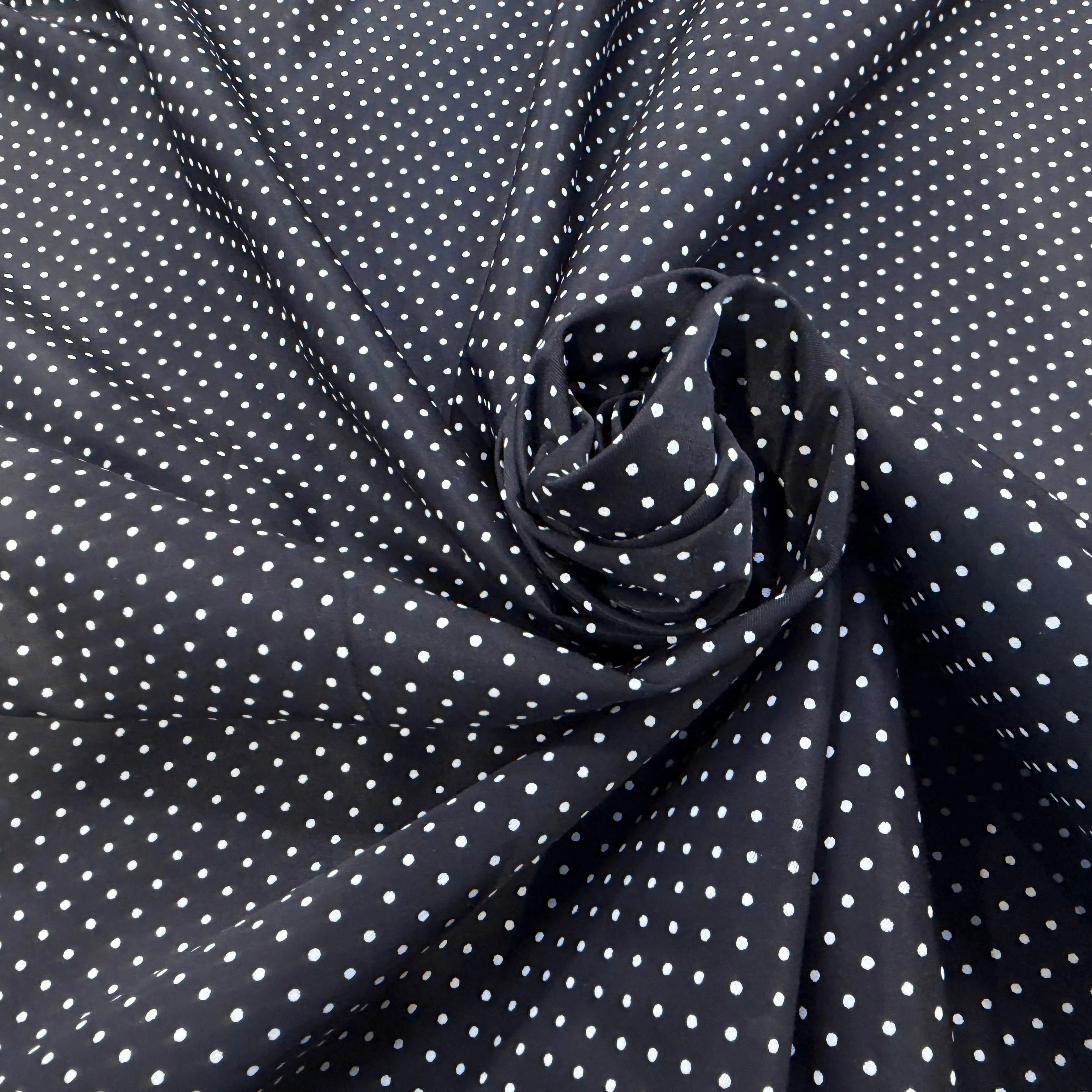 POPELINE À CANNES FOND NOIR À PETITS POIS BLANC - My Little Coupon