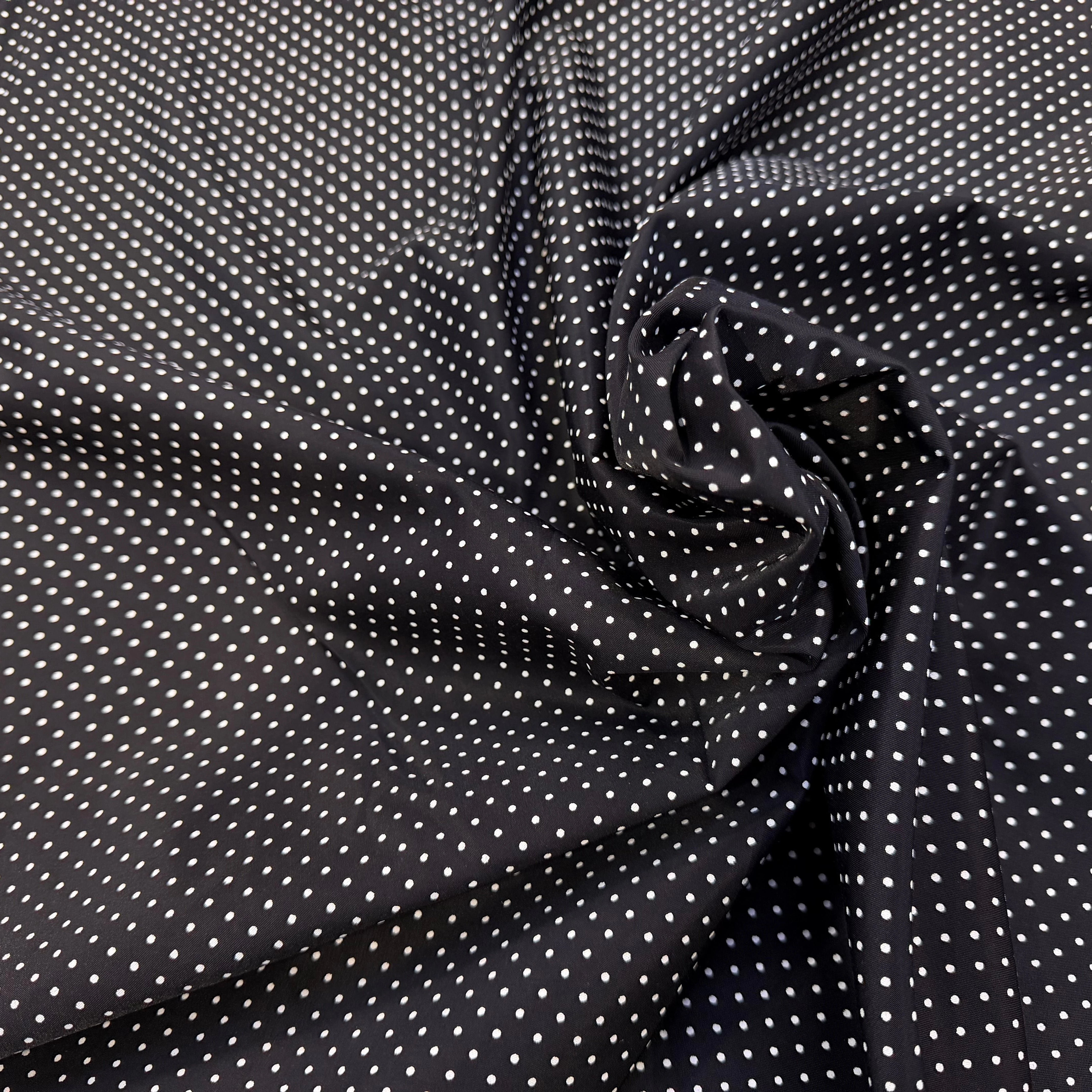 POPELINE À CANNES FOND NOIR À PETITS POIS BLANC - My Little Coupon