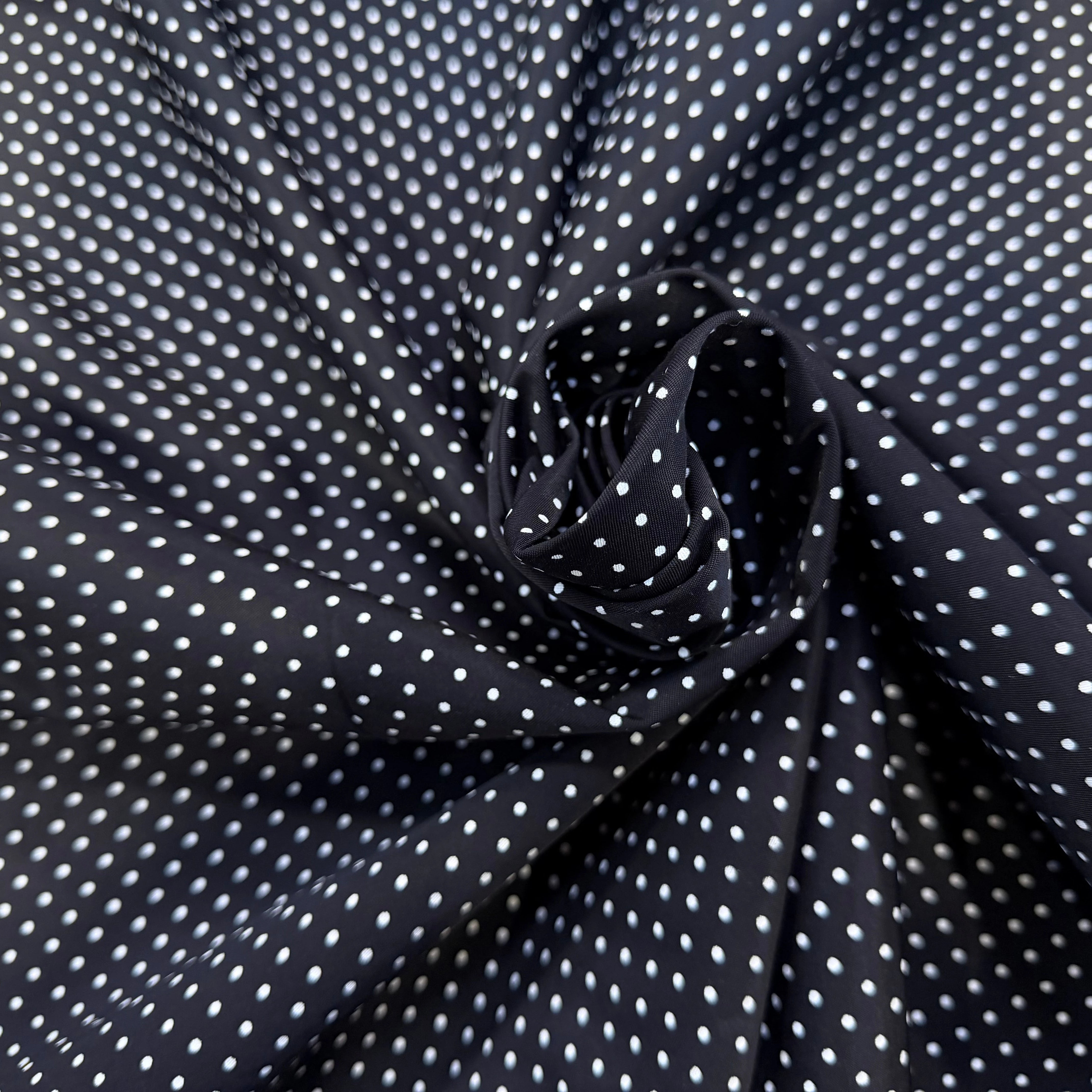 POPELINE À CANNES FOND NOIR À PETITS POIS BLANC - My Little Coupon