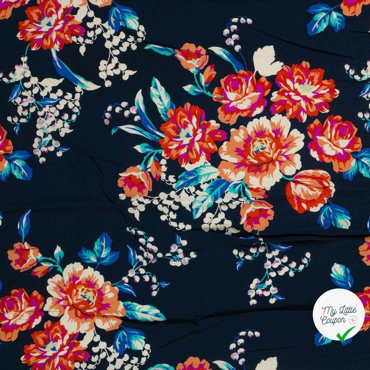 POPELINE BAMBOU IMPRIMÉ FLEURS BLEU MARINE - My Little Coupon